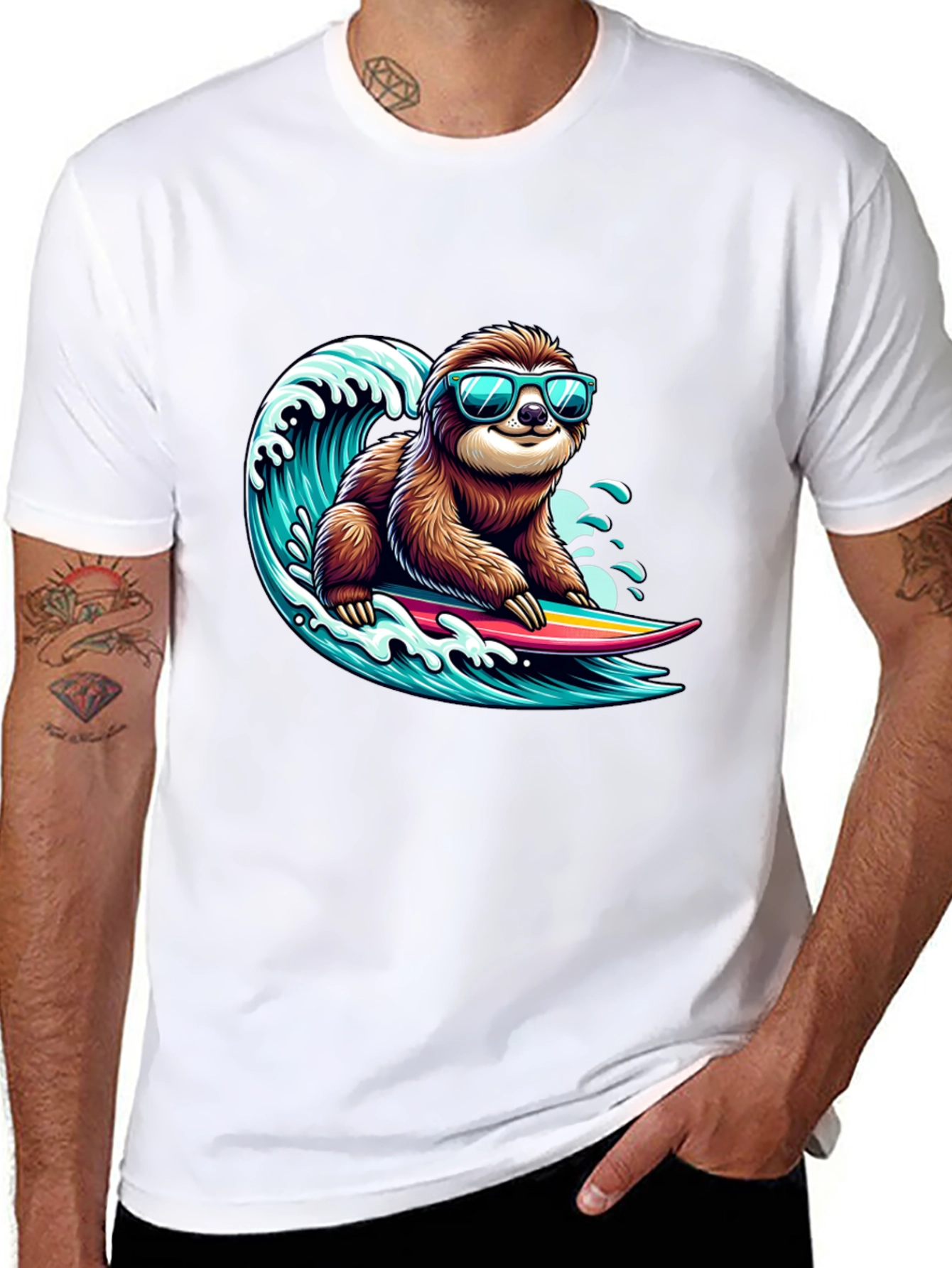Black Surfing Sloth Graphic Tee - Cool Black T-Shirt view 8