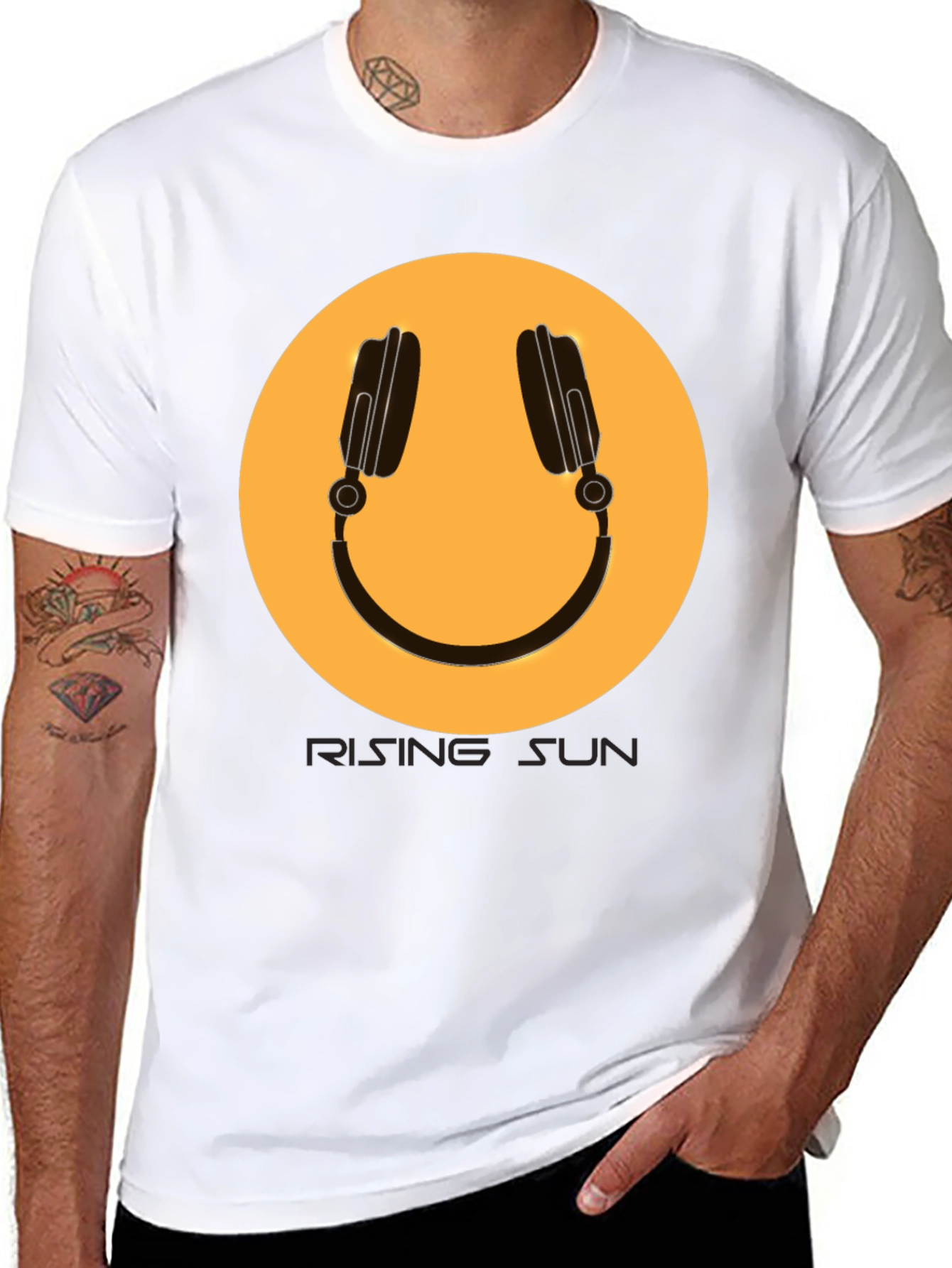 Black Headphone Graphic Tee - Rising Sun Style view 8