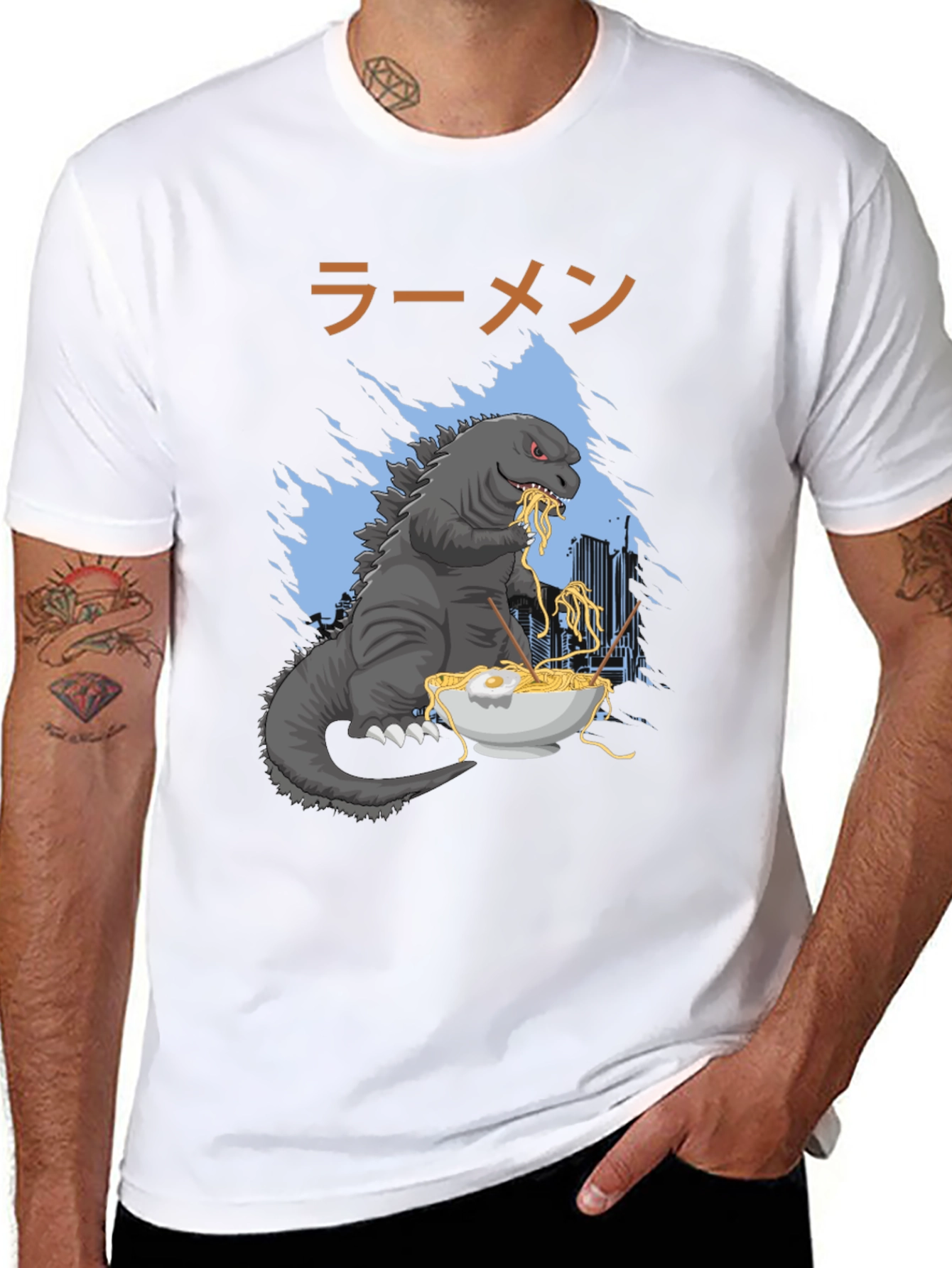 Godzilla Ramen T-Shirt: Monster Eating Noodles - 8