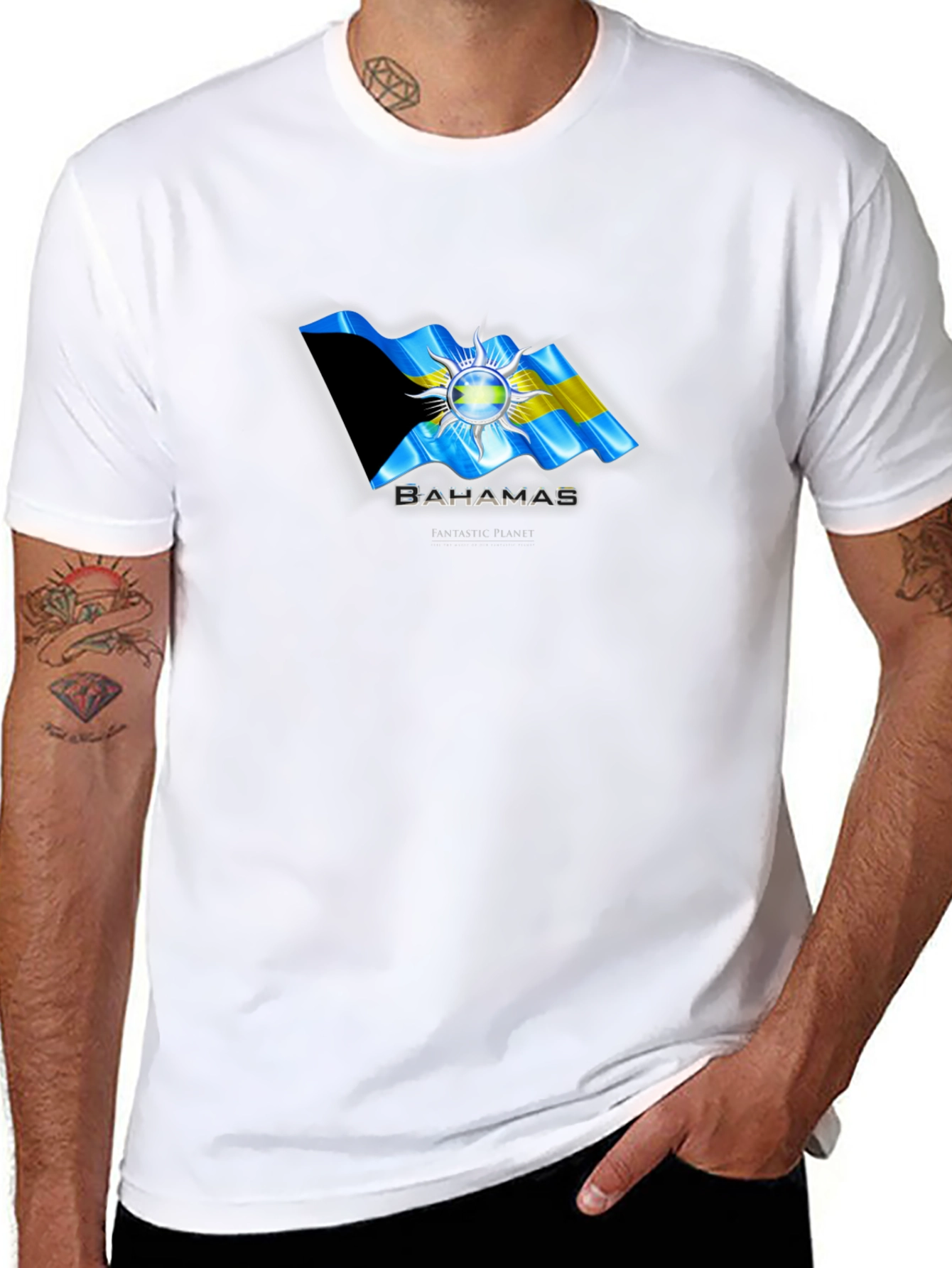 Black Bahamas Flag Graphic T-Shirt | Stylish Island Pride view 8