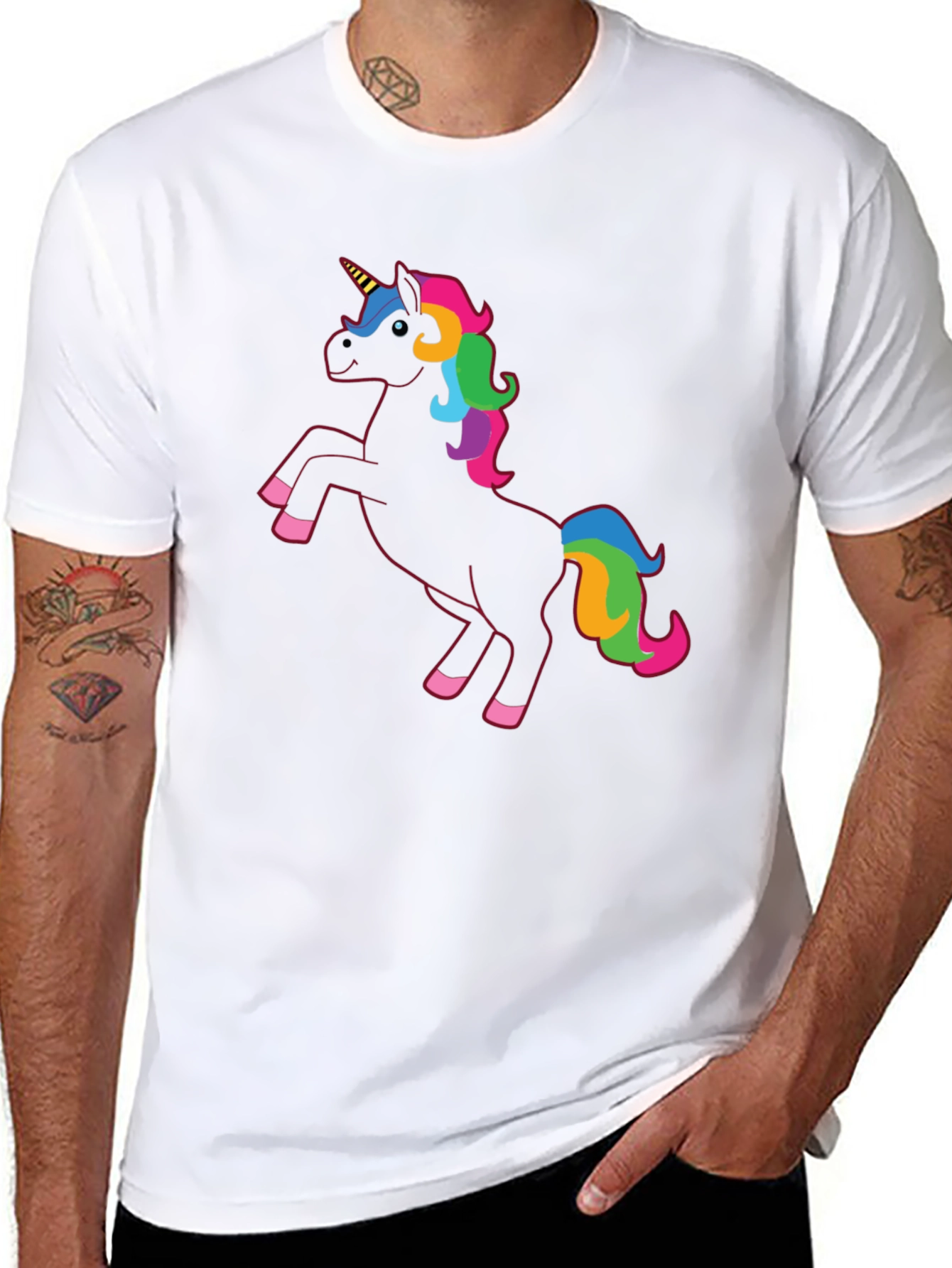 Black Black Unicorn Rainbow Mane T-Shirt view 8