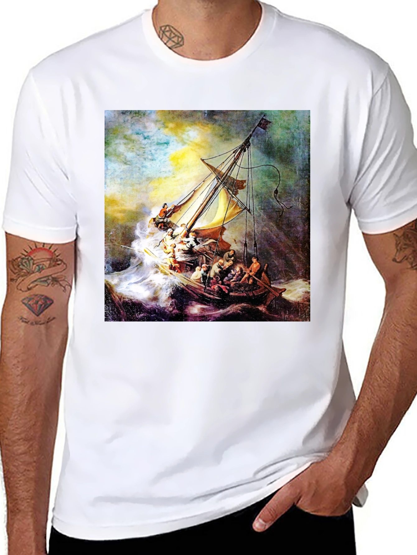 Black The Storm on the Sea of Galilee T-Shirt view 8