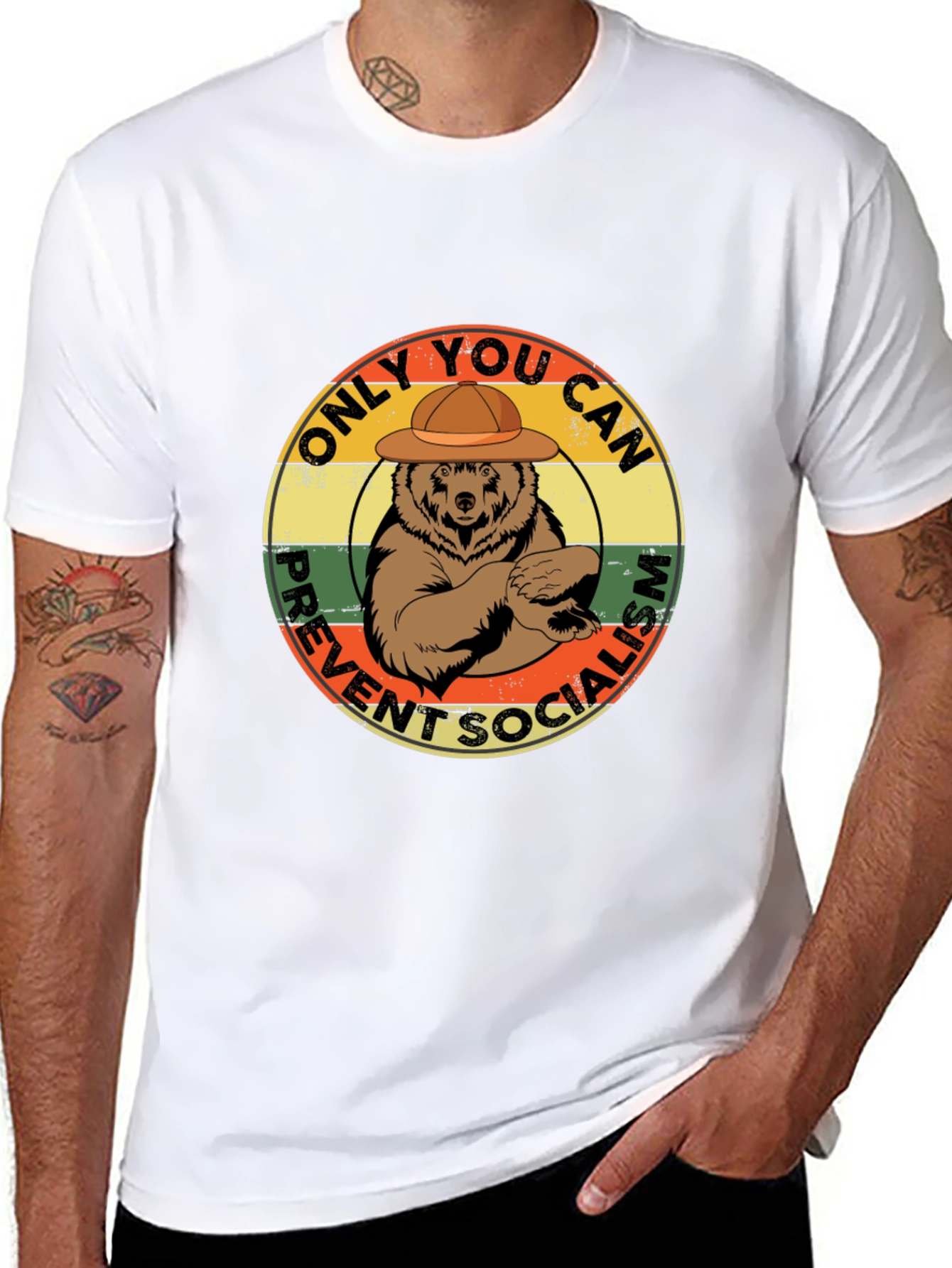 Black Smokey Bear Prevent Socialism T-Shirt view 8