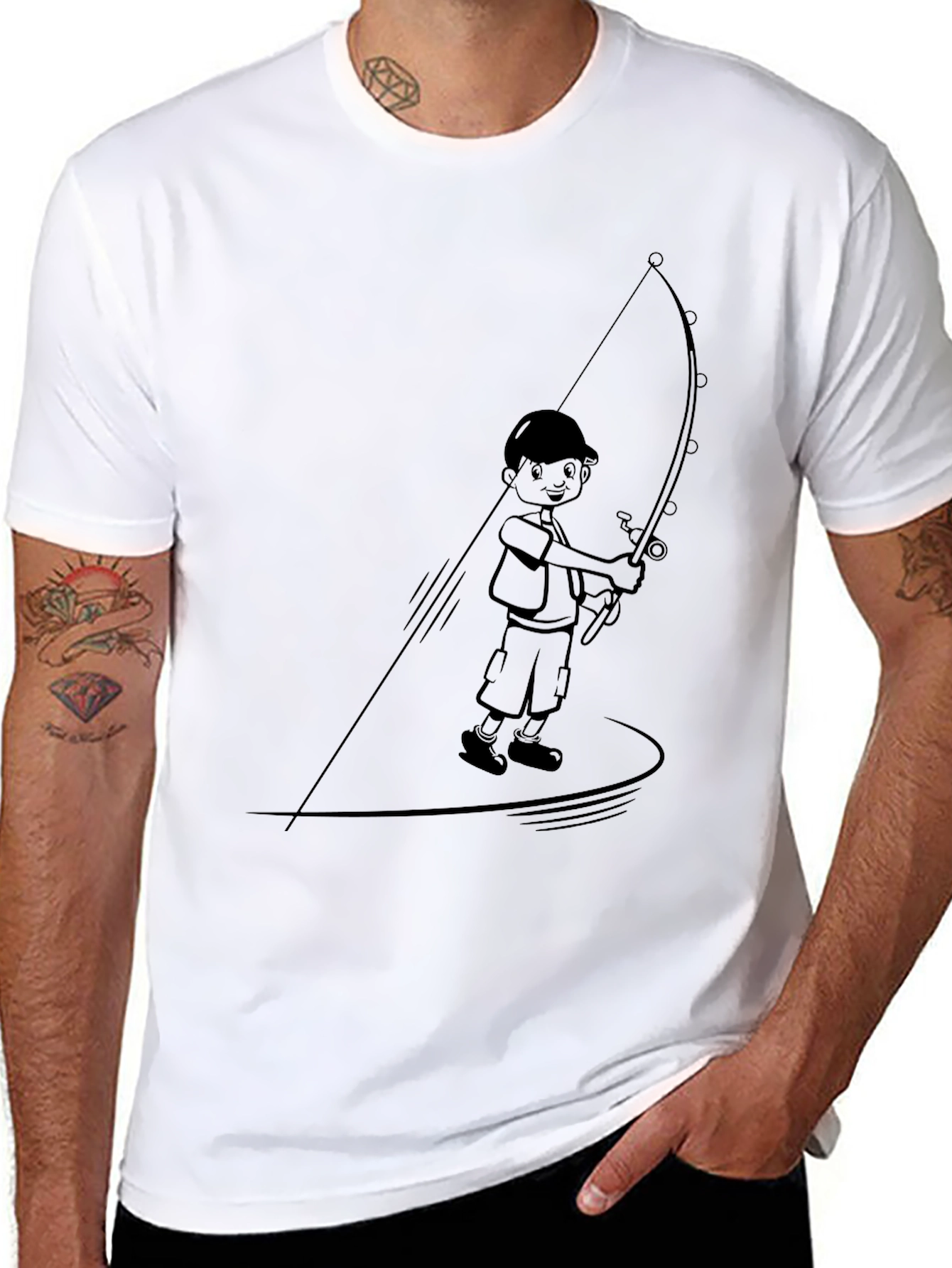 Black Boy Fishing Graphic Tee - Black Cotton Blend view 8