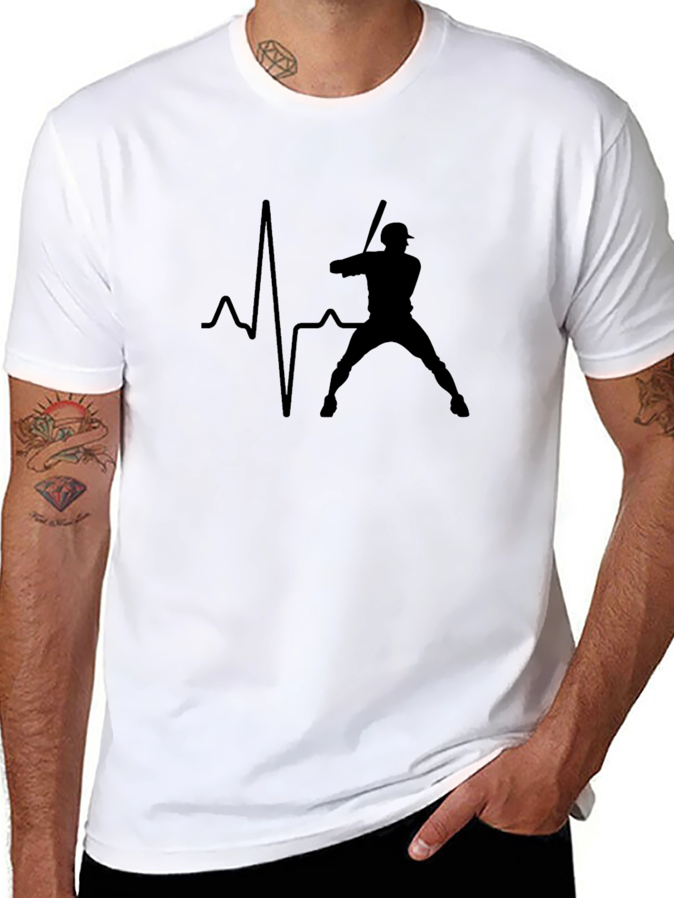 Black Baseball Heartbeat Graphic Tee - Black view 8