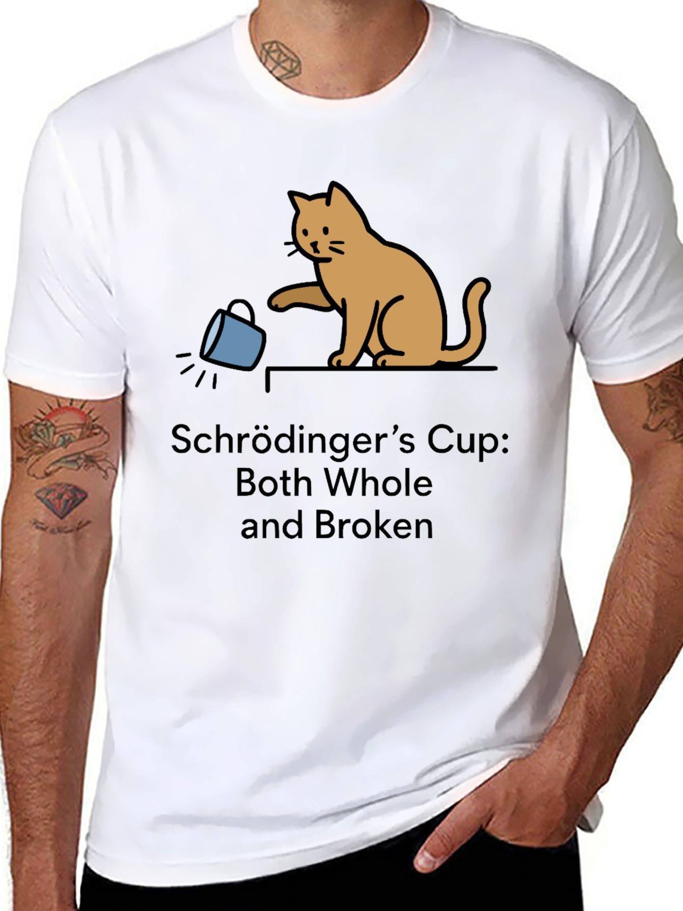 Black Schrödinger's Cup Funny Graphic Tee - Cat Lover view 8