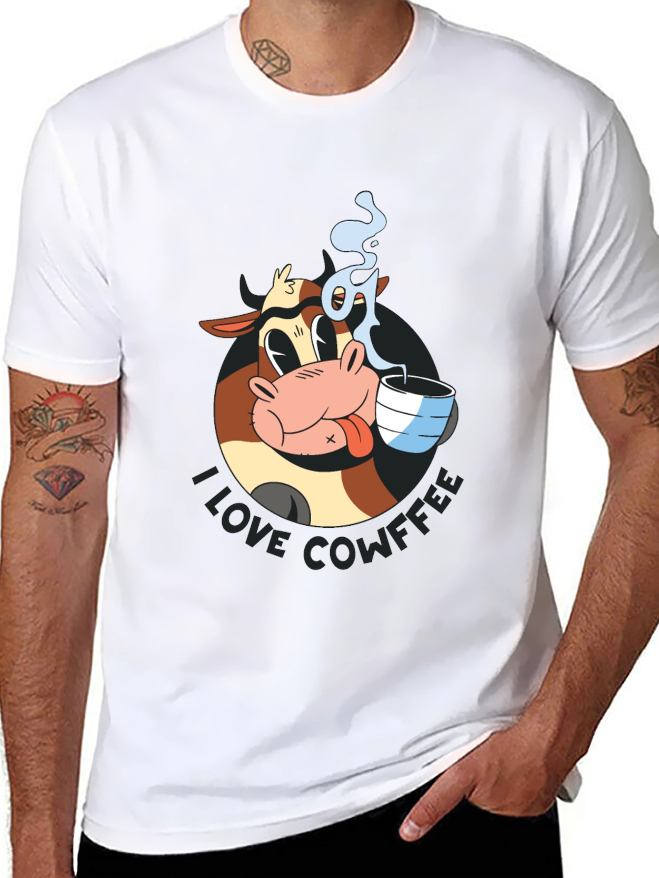 Black Cowffee T-Shirt - Cartoon Cow Coffee Lover Tee view 8