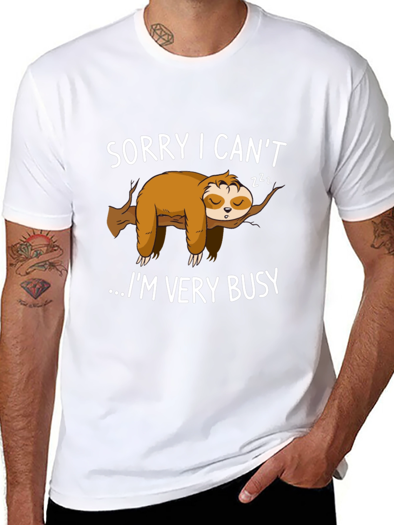 Black Lazy Sloth Graphic T-Shirt - Sorry I Can't... view 8