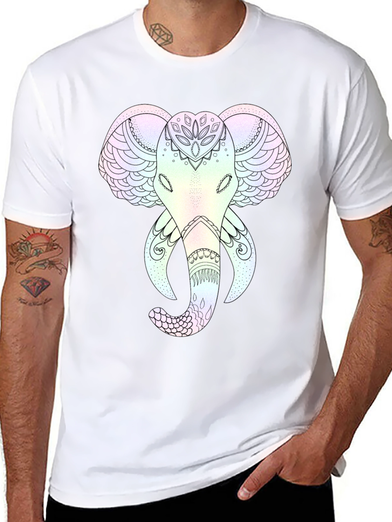 Black Elephant Mandala Graphic Tee - Stylish and Unique view 8