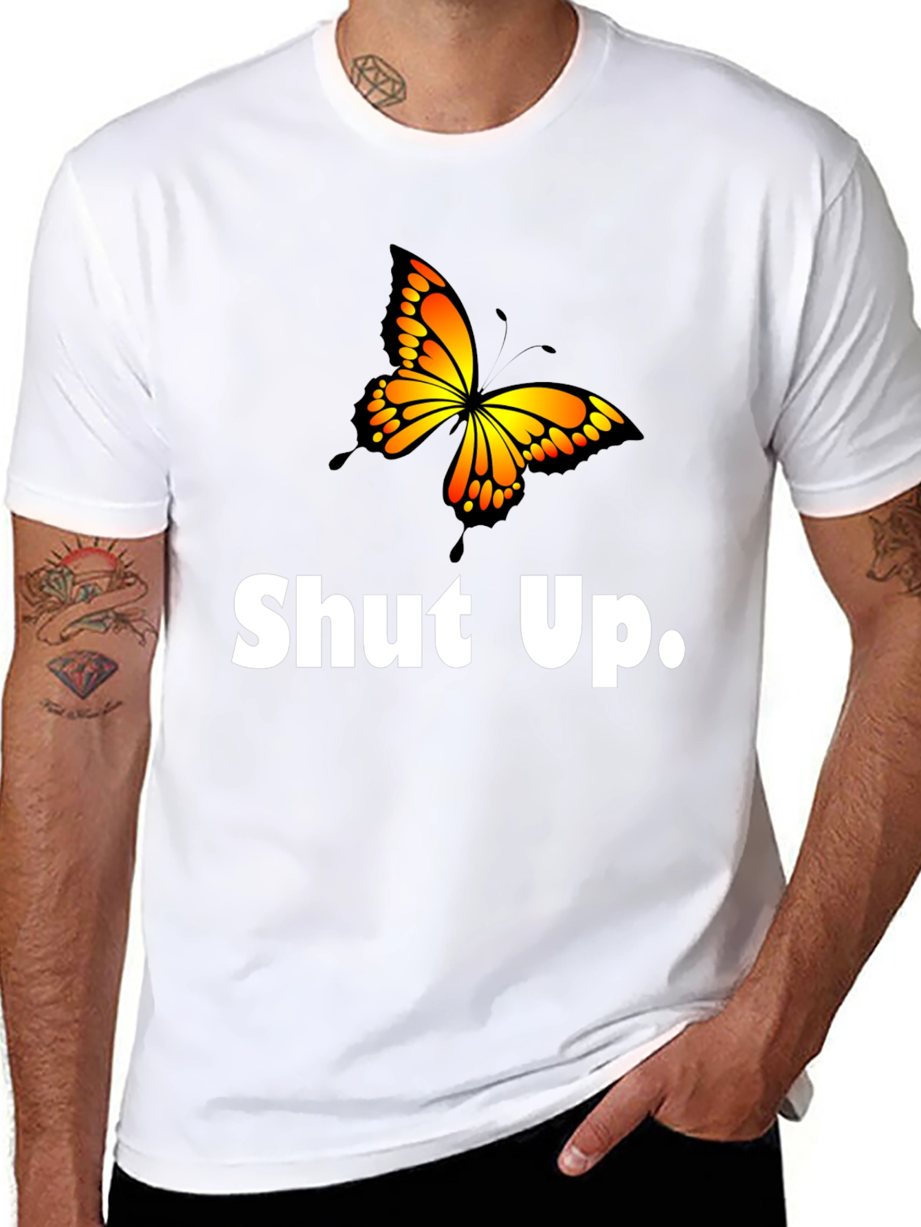 Black Shut Up Butterfly Graphic T-Shirt view 8