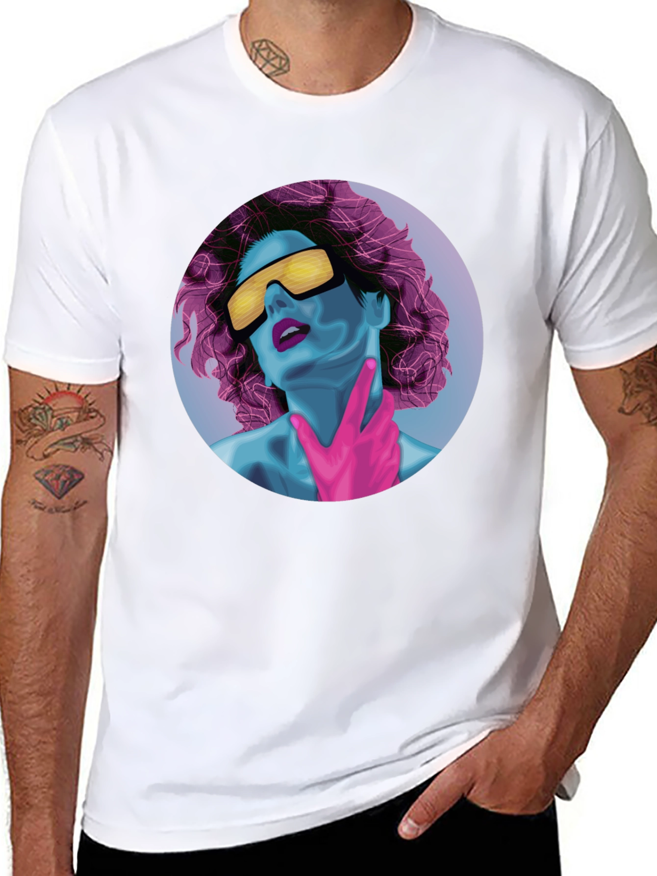 Black Retro Synthwave Graphic Tee - Black Cotton T-Shirt view 8