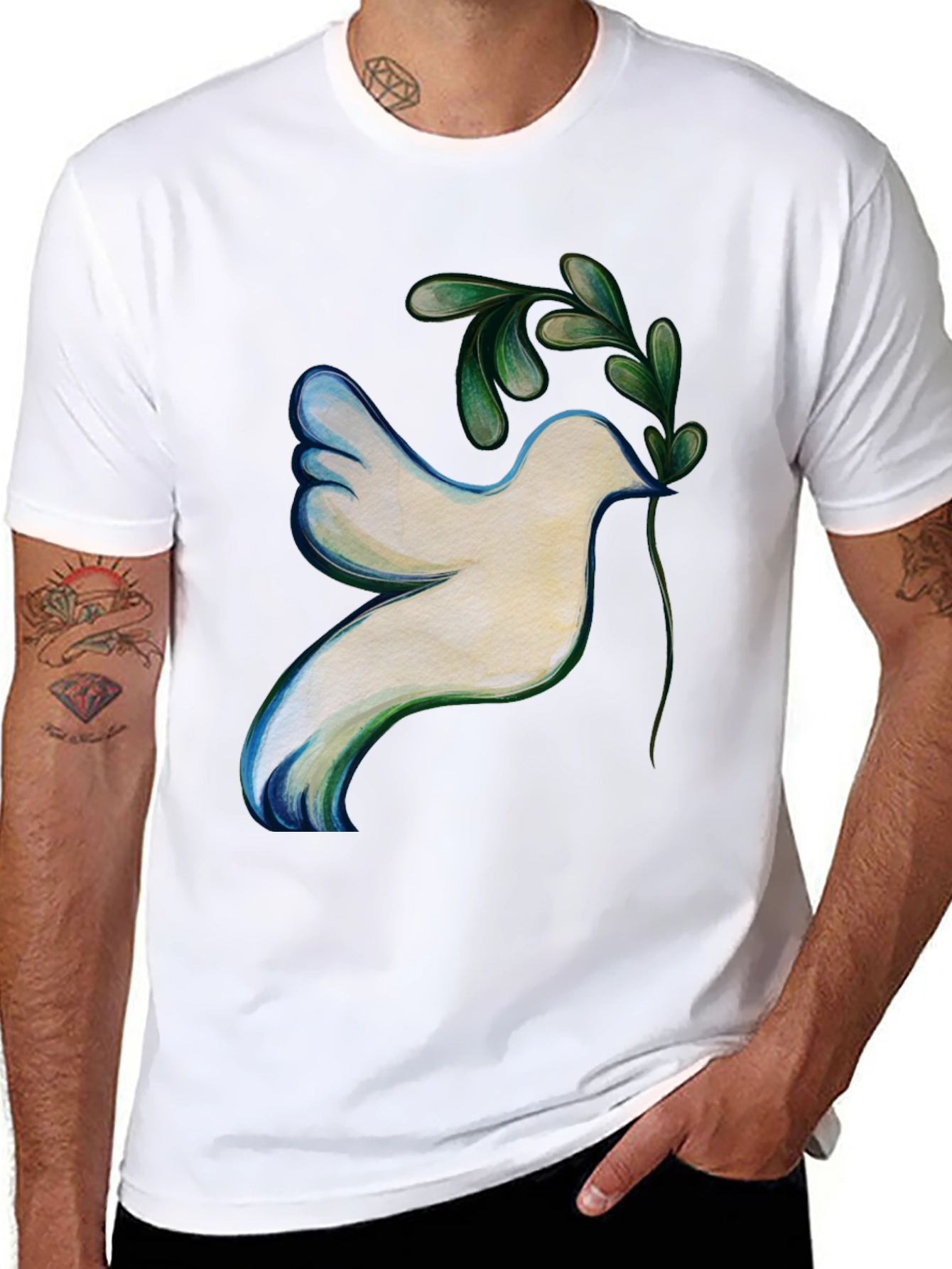 Black Dove of Peace Graphic Tee - Unisex Black T-Shirt view 8