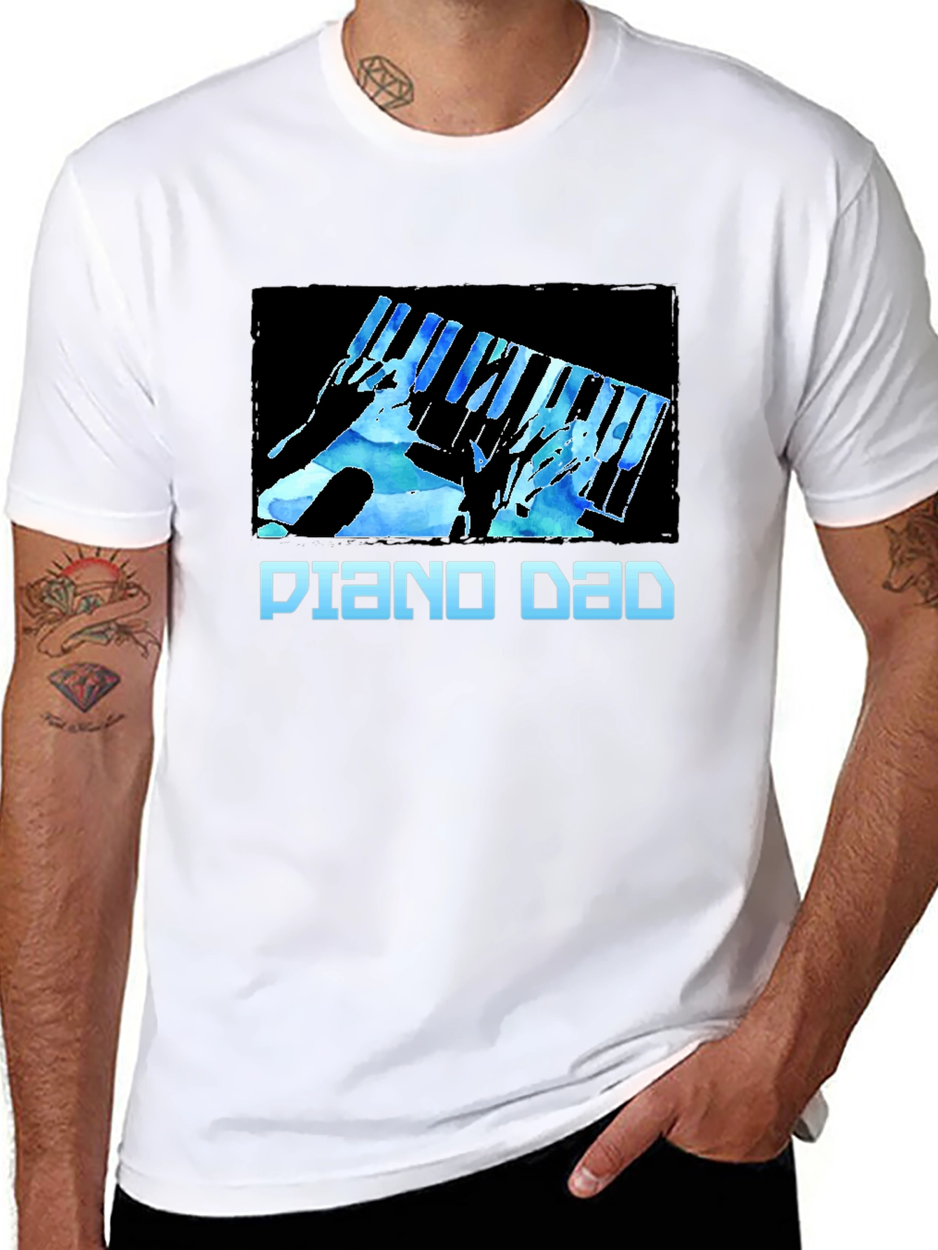 Black Piano Dad Graphic T-Shirt - Musician's Gift view 8