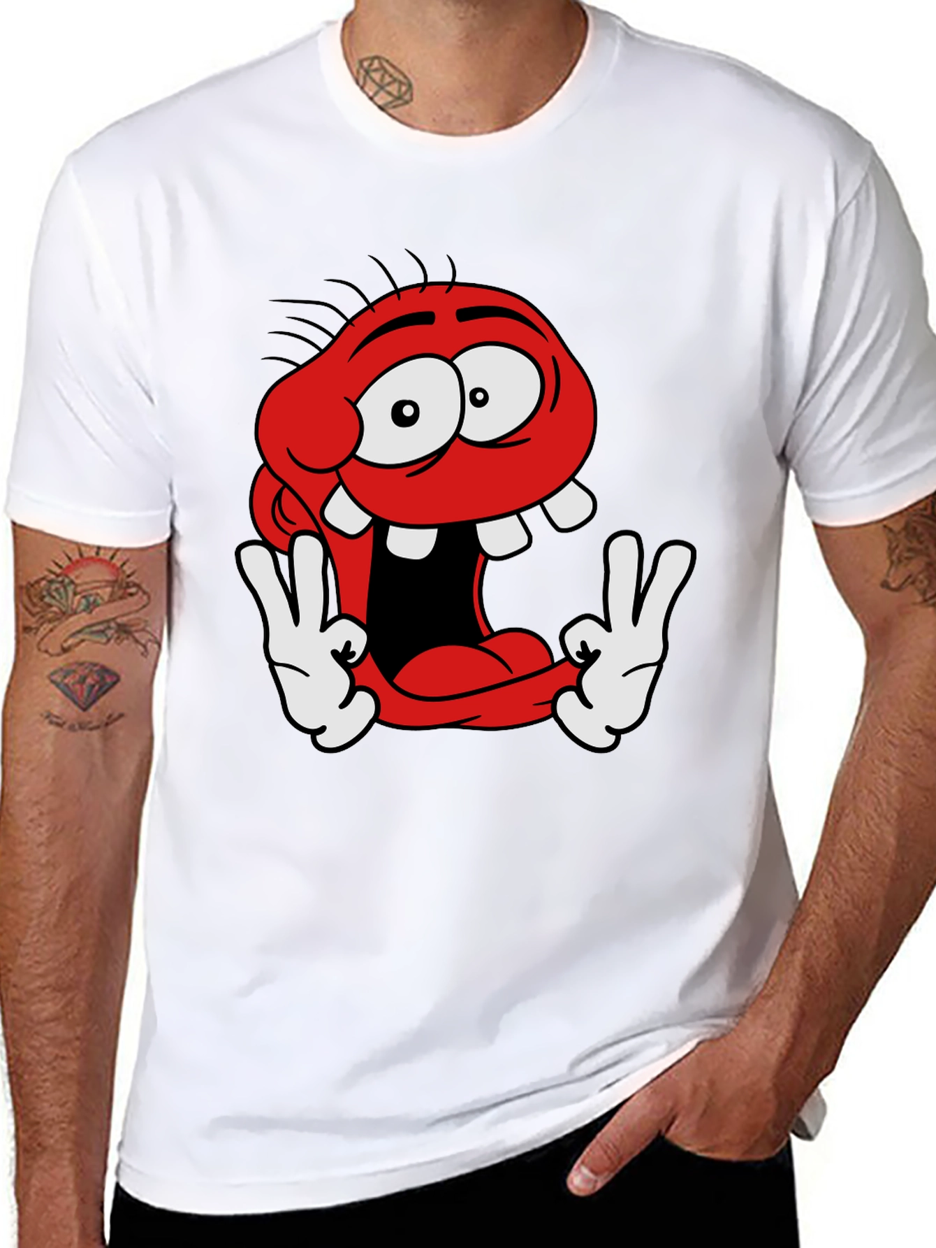 Black Funny Cartoon Character Graphic Tee view 8