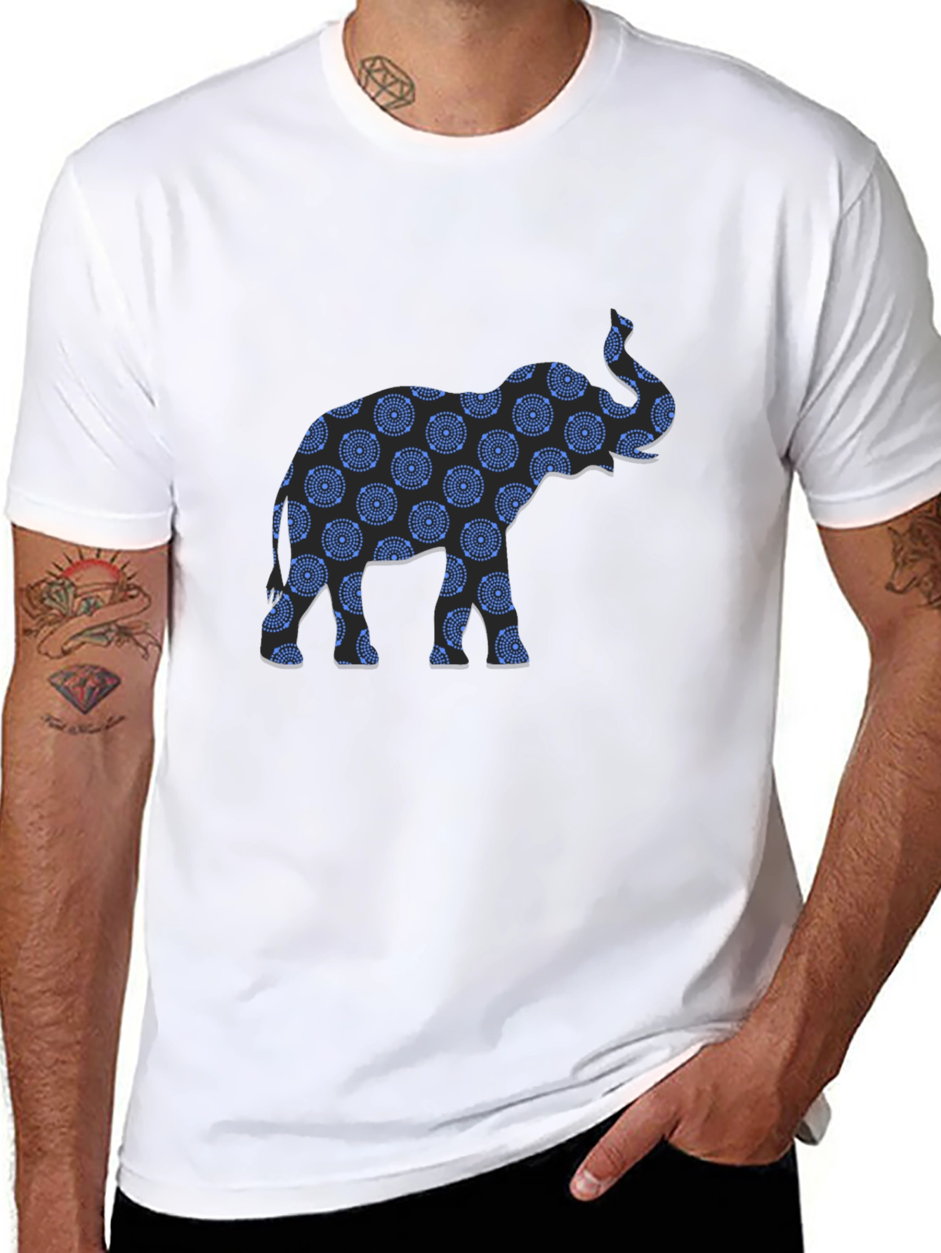 Black Elephant Print Black T-Shirt view 8