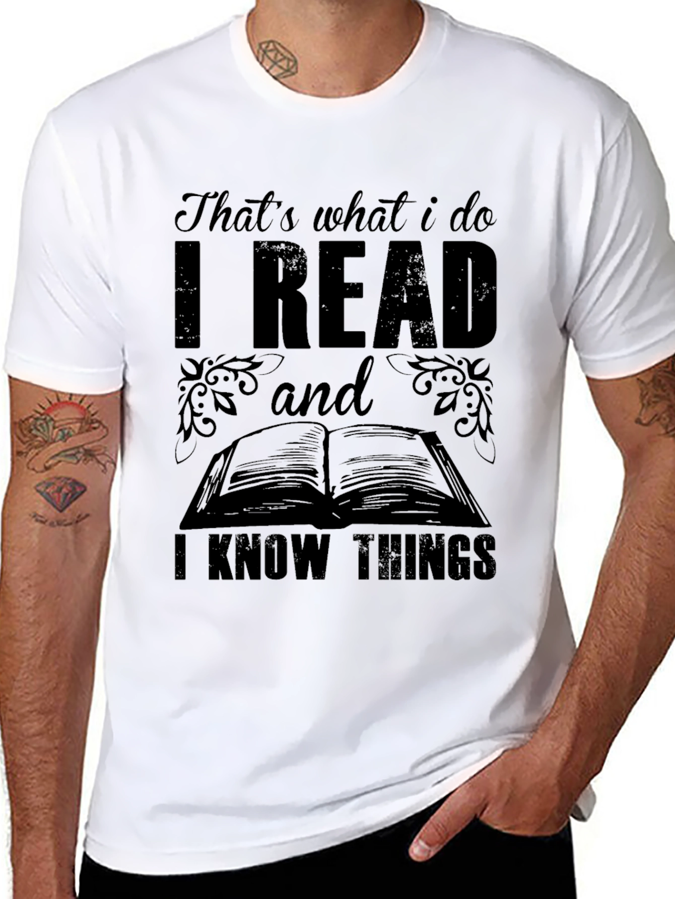 Black I Read and I Know Things Black T-Shirt view 8