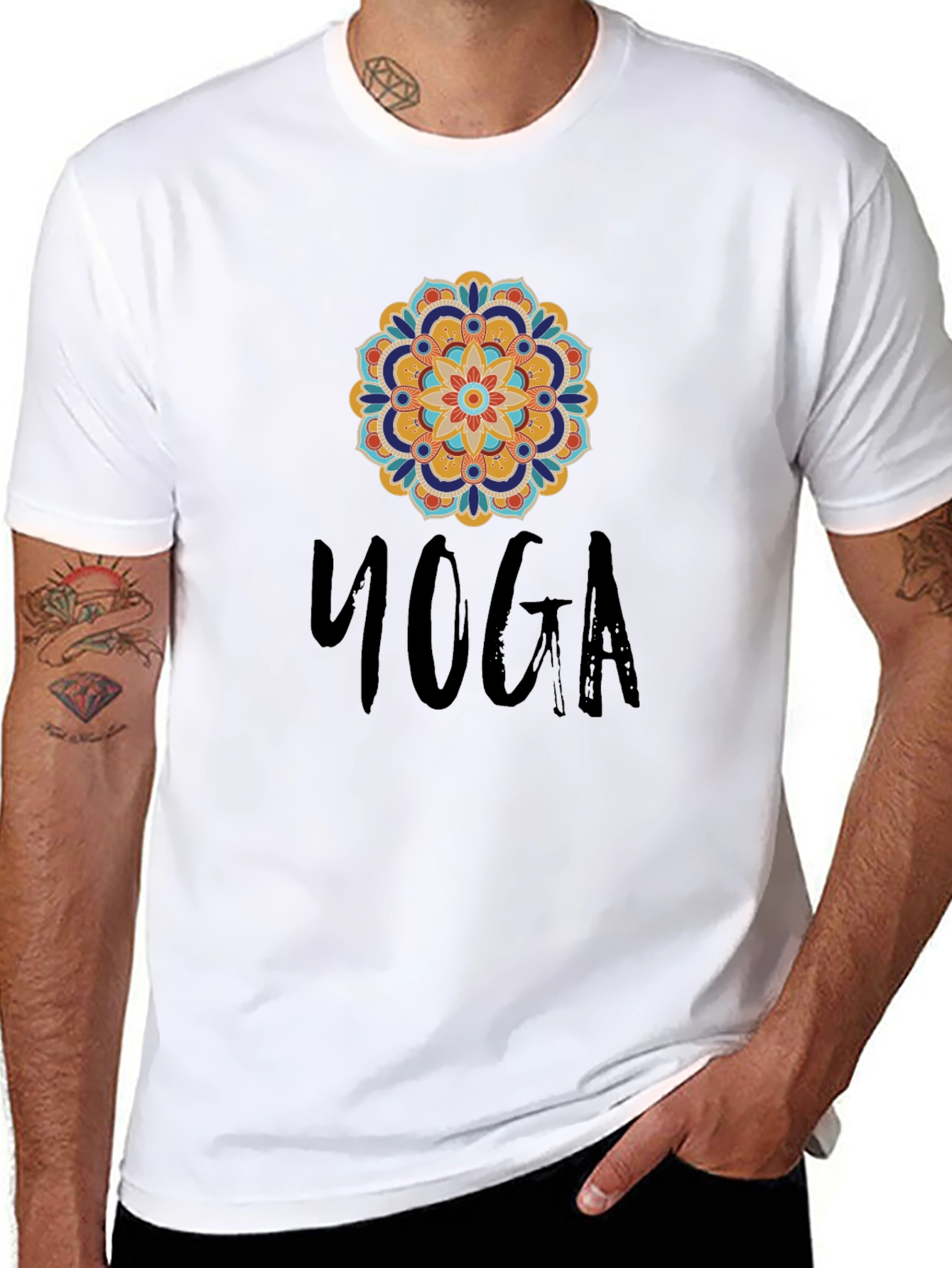 Black Yoga Mandala Graphic Black T-Shirt view 8
