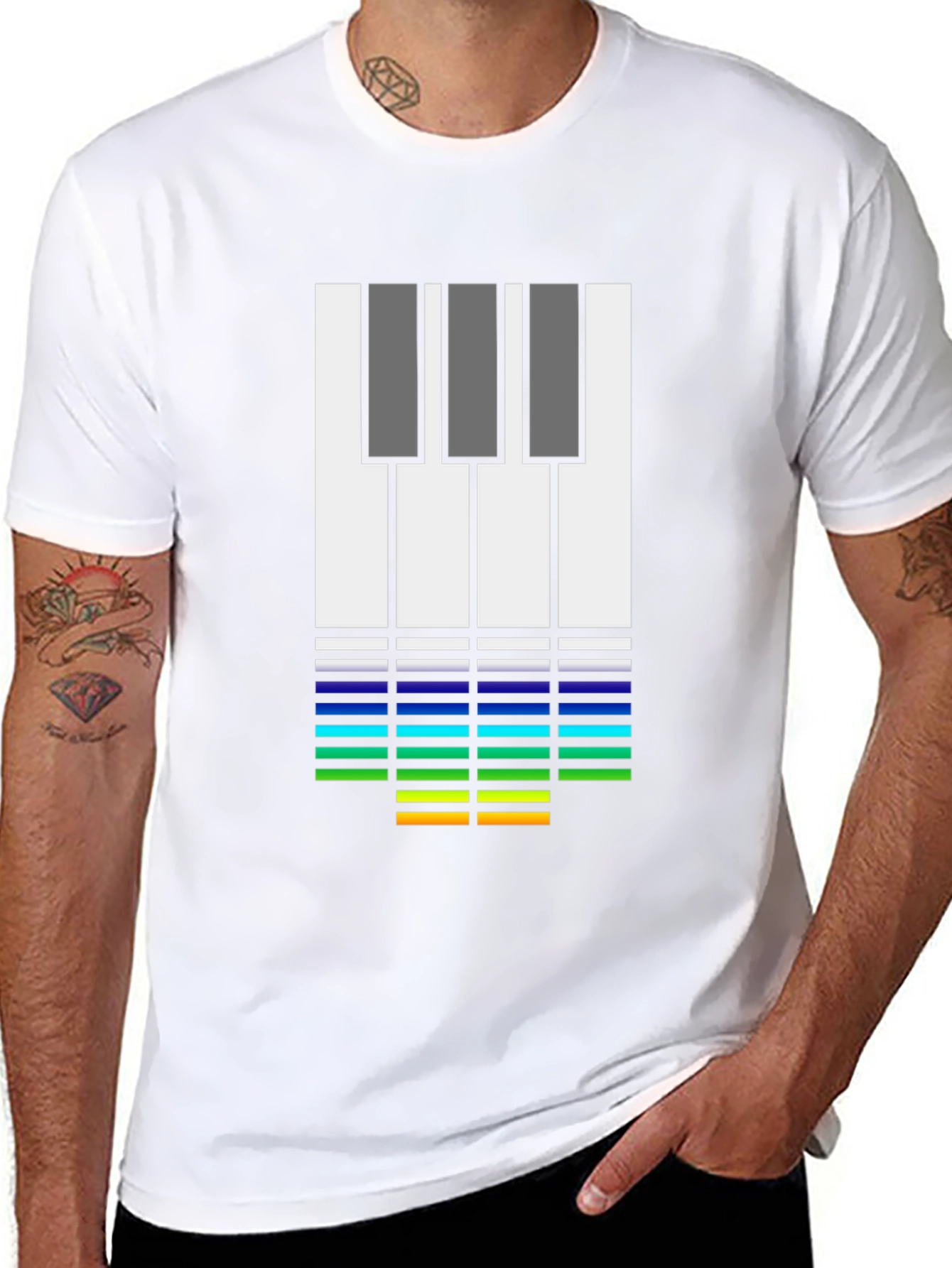 Music Lover's Tee: Piano Keys & Equalizer Black T-Shirt - 8