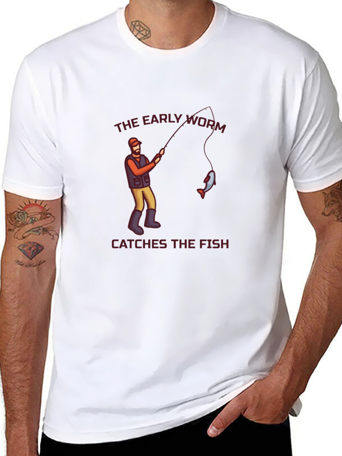 Black The Early Worm Catches the Fish Graphic Tee view 8