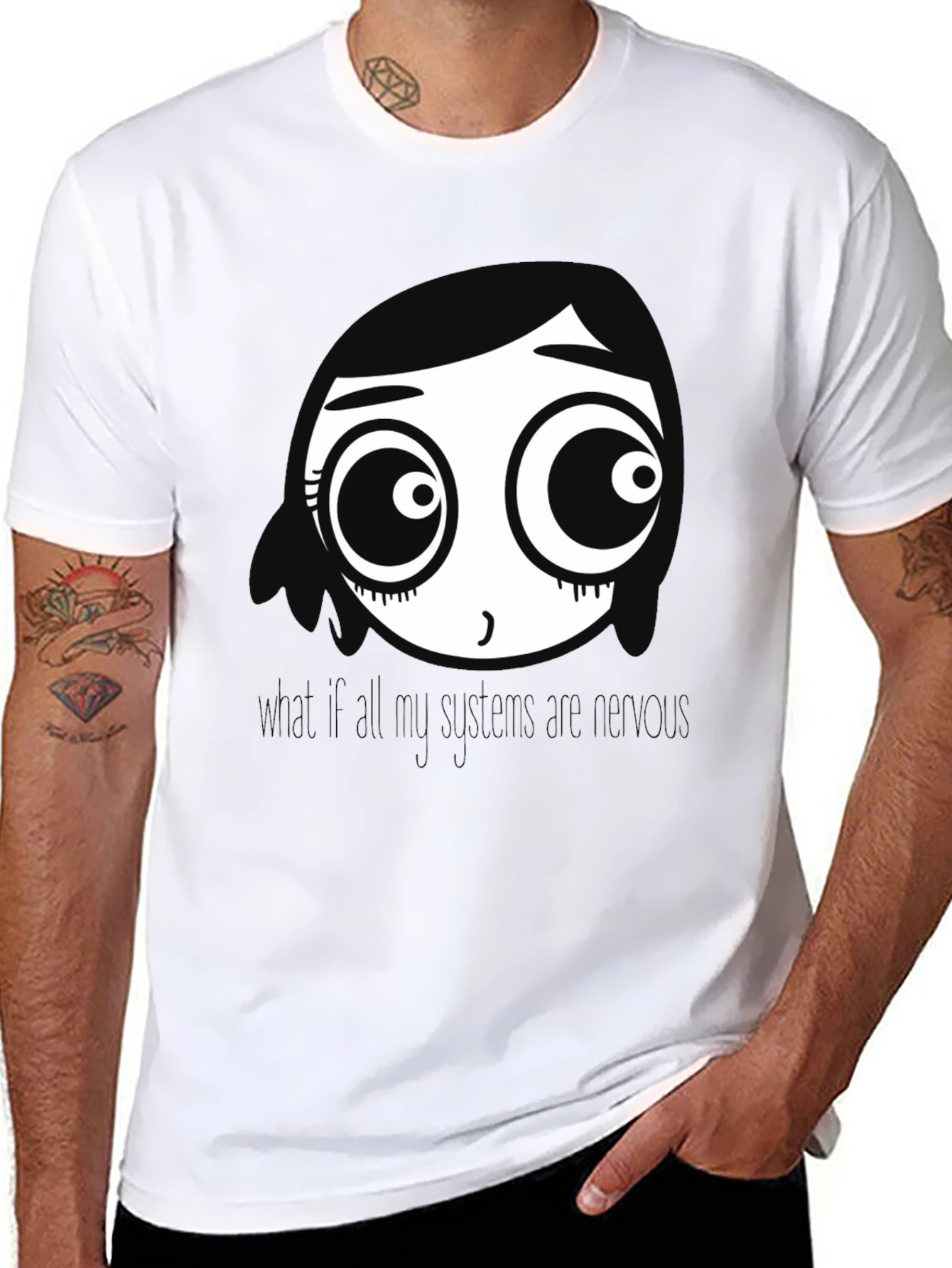 Black Cartoon Face Black T-Shirt view 8
