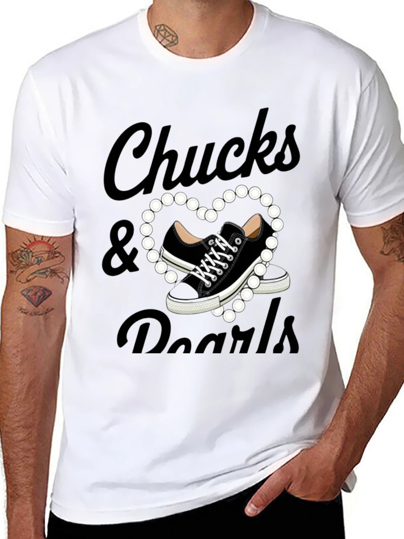 Black Chuck's & Pearls Graphic T-Shirt view 8