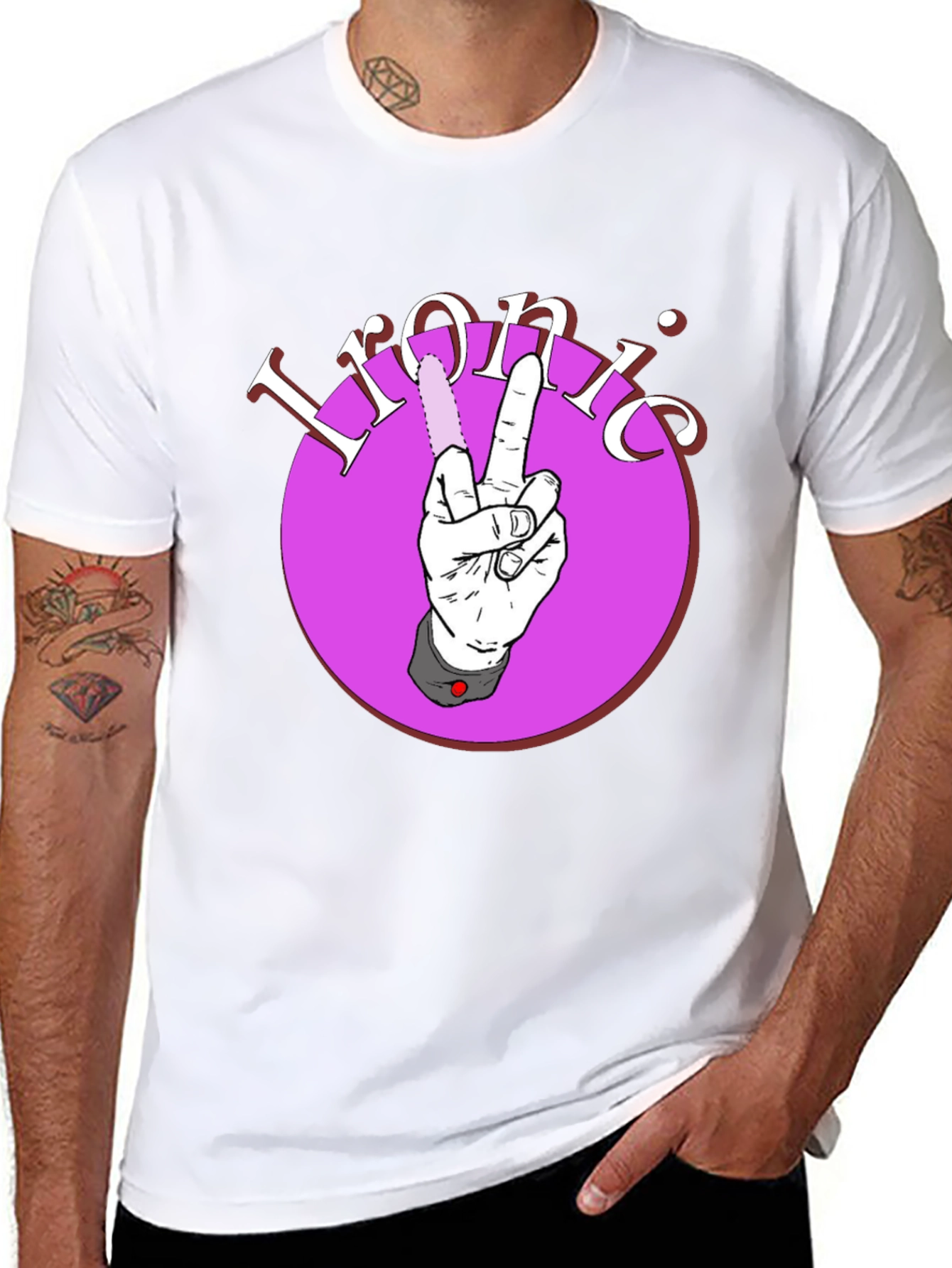 Black Ironic Peace Sign Graphic Tee view 8