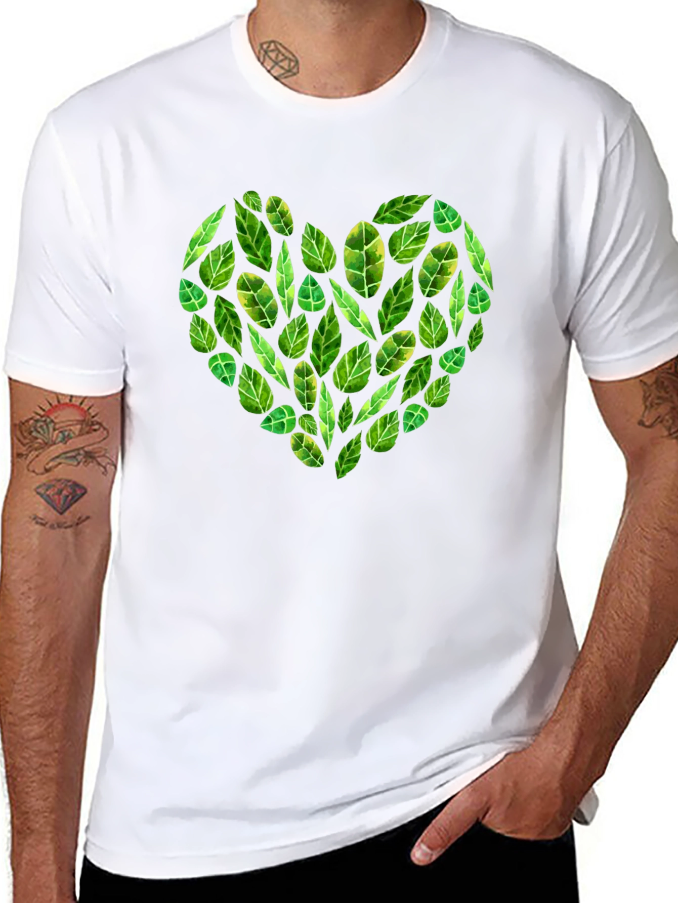 Black Leaf Heart Graphic Black T-Shirt view 8