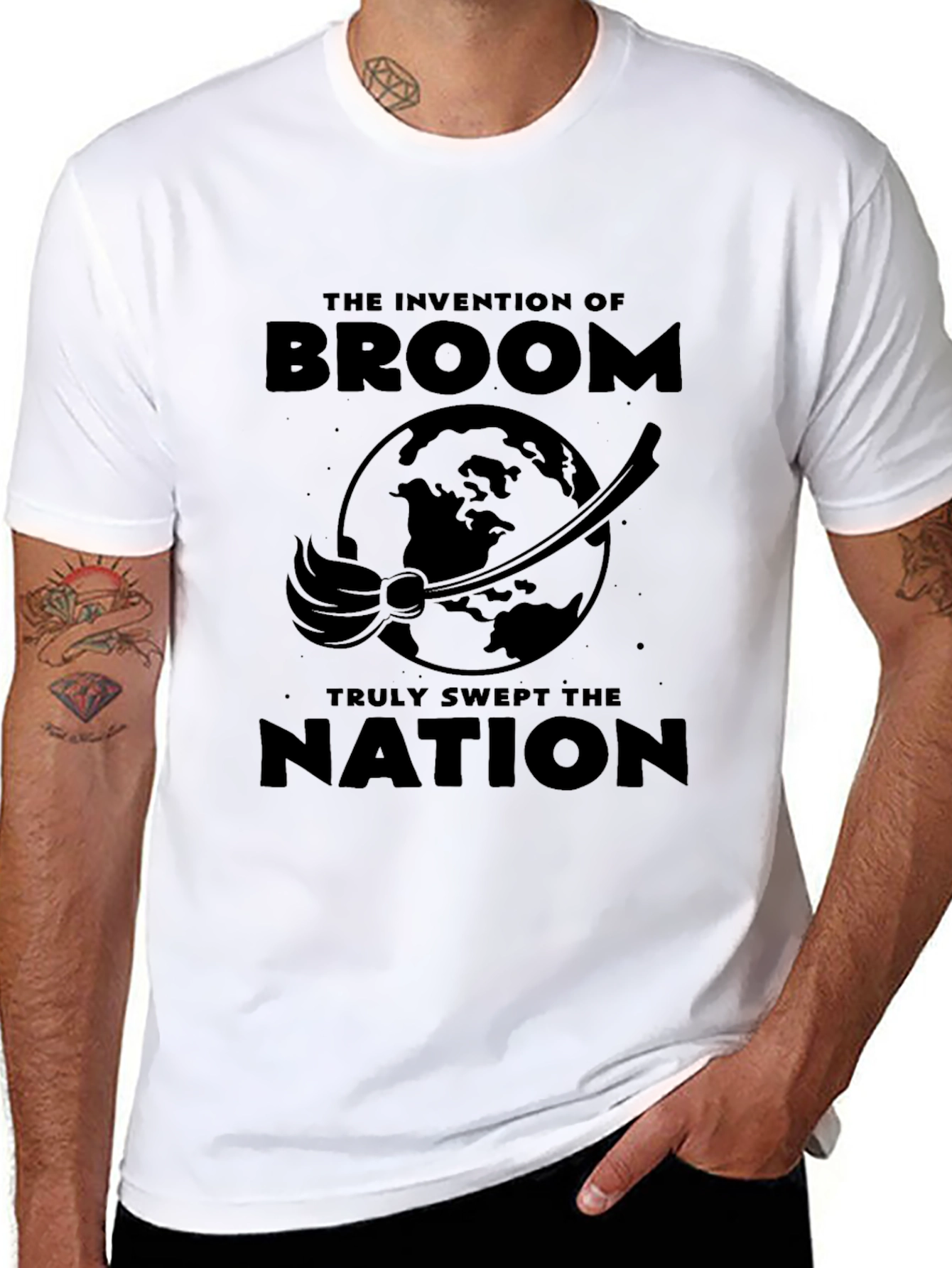 Black Invention of Broom Funny T-Shirt view 8