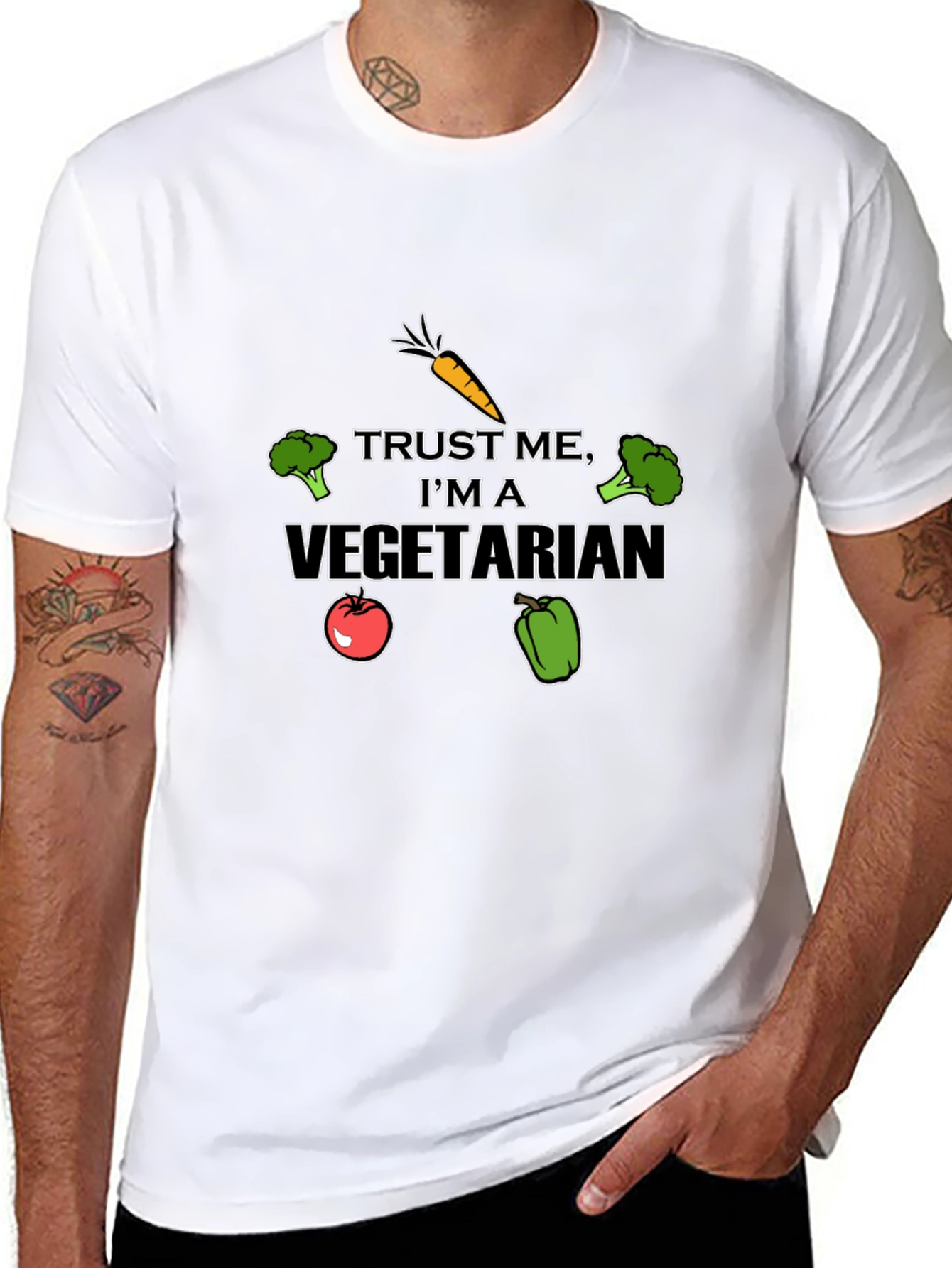 Black Vegetarian Graphic T-Shirt - Funny Vegan Tee view 8