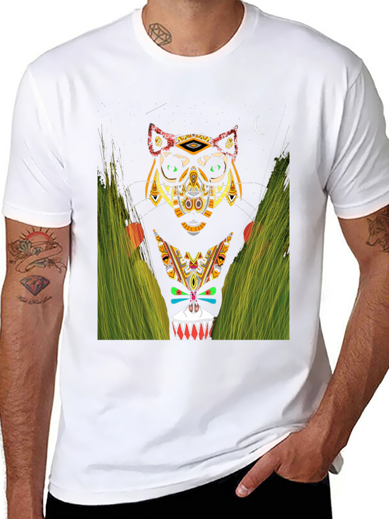Black Tribal Totem Animal Graphic Tee view 8