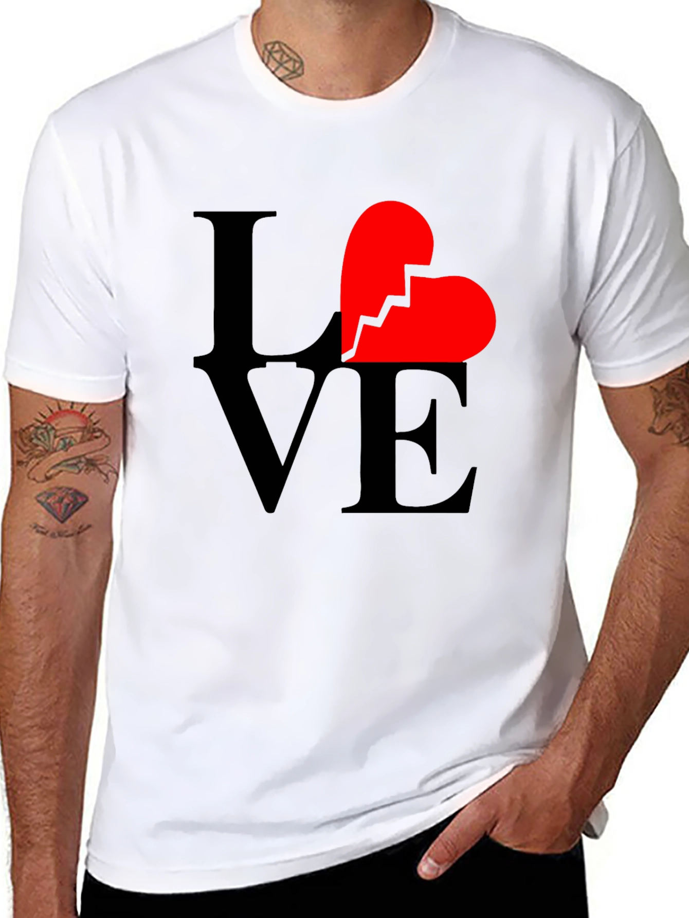 Black Broken Heart Love Graphic T-Shirt - Unisex Black Tee view 8