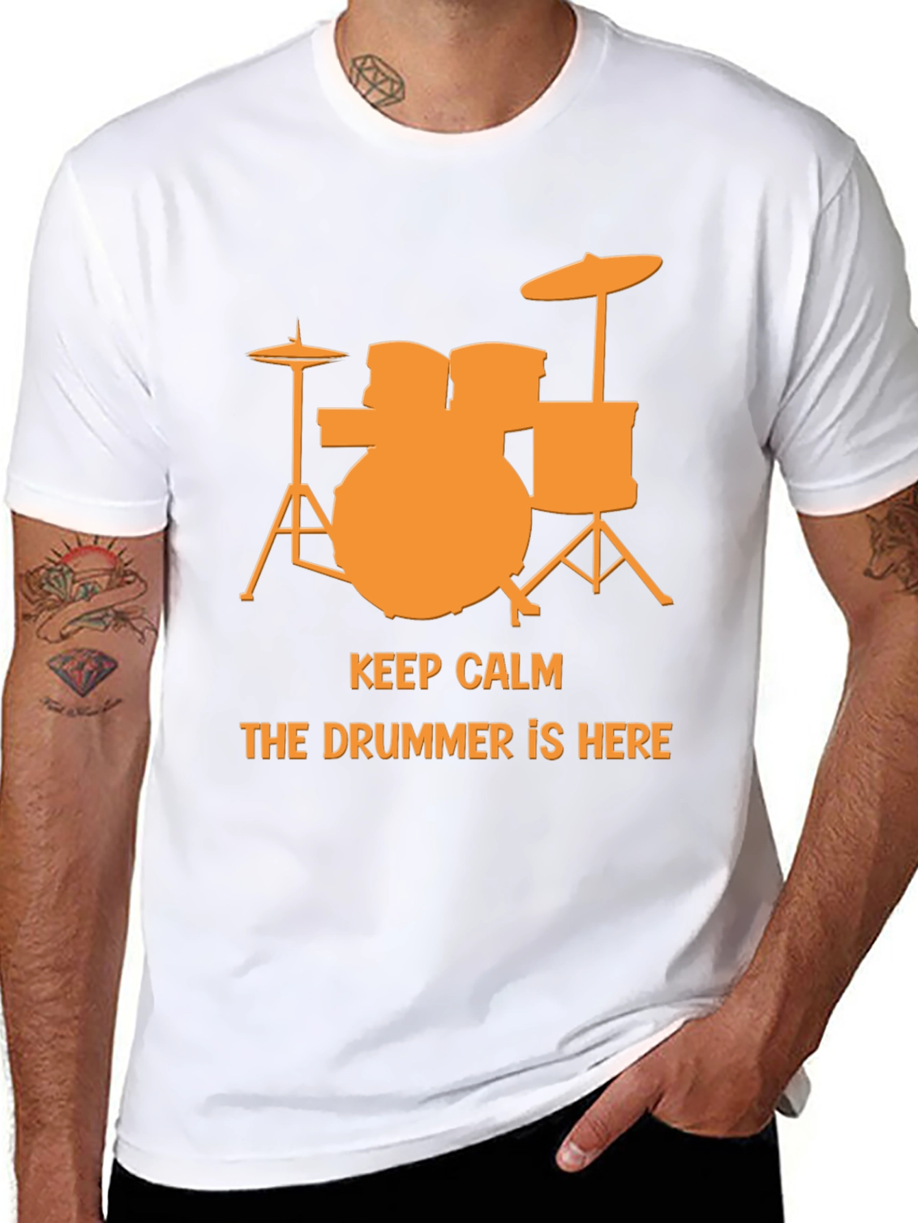 Black Keep Calm The Drummer Is Here T-Shirt view 8