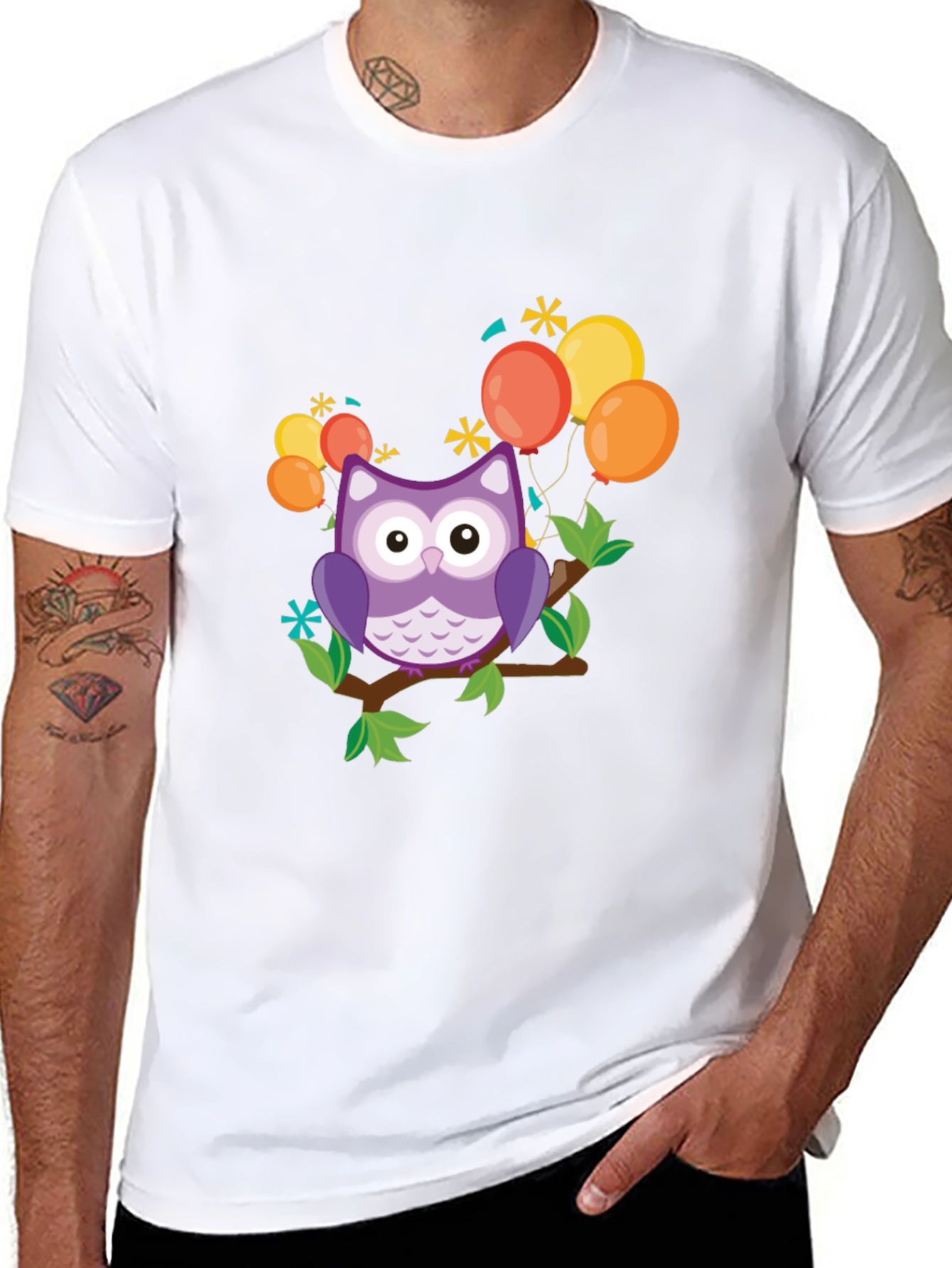 Cute Owl on Branch Graphic Tee - 8