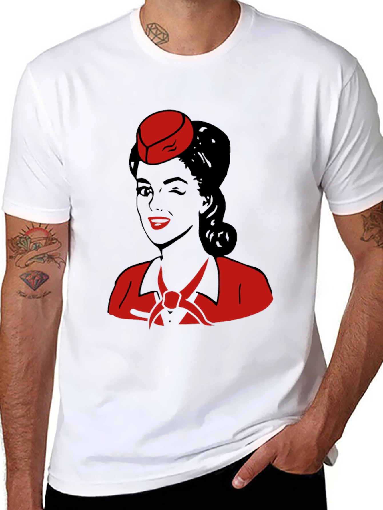 Black Retro Flight Attendant Graphic T-Shirt view 8