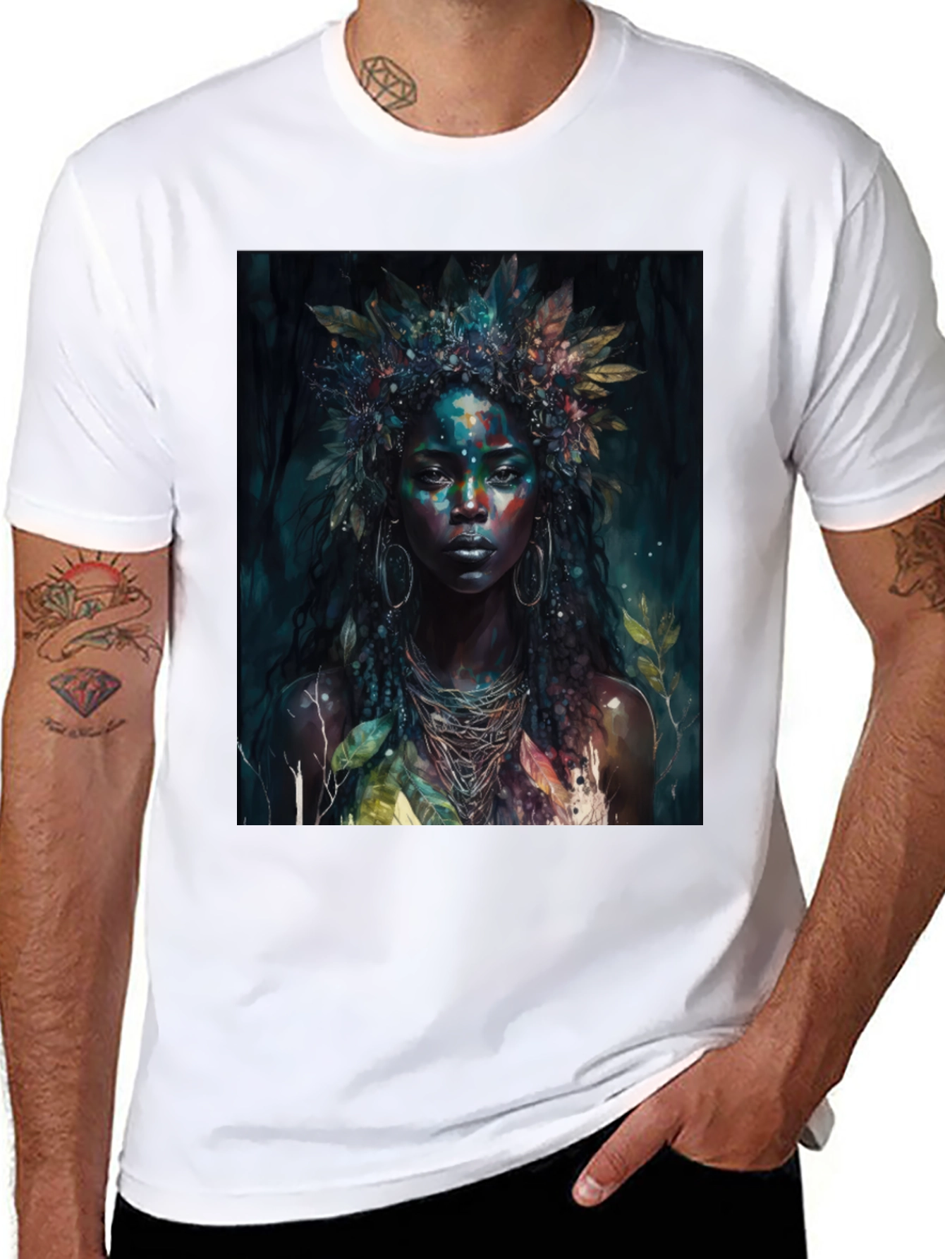 Black Mystic Woman Graphic Tee - Nature Art T-Shirt view 8