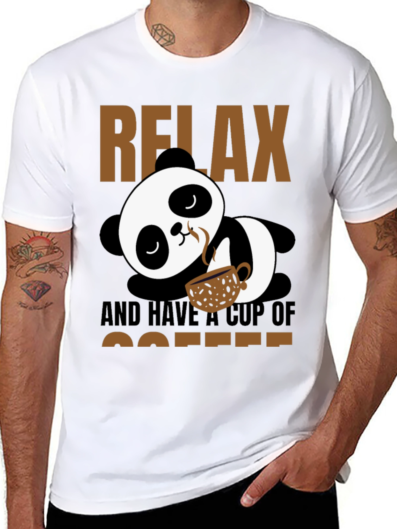 Black Relax Panda Coffee T-Shirt view 8