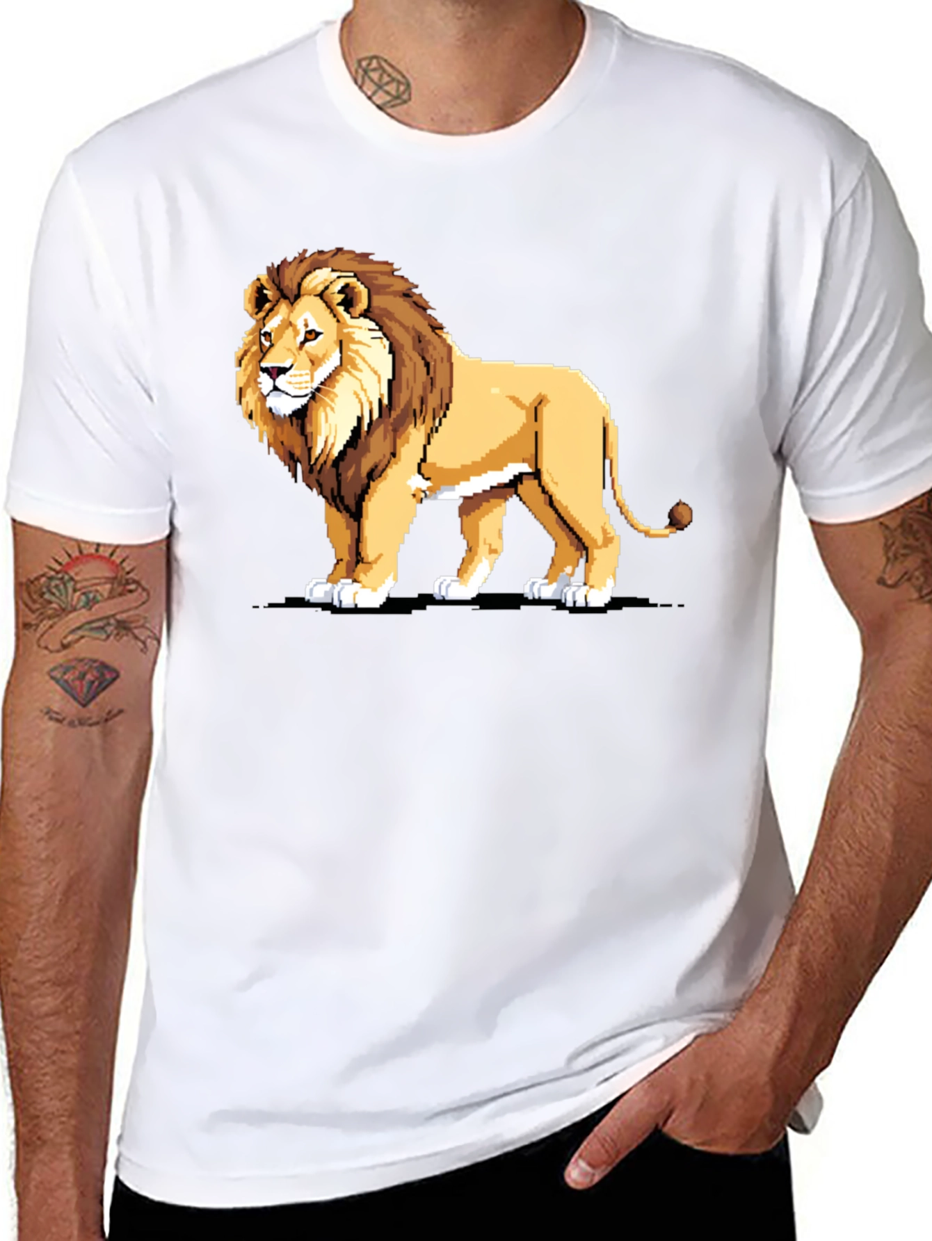 Black Pixelated Lion Graphic Tee - Black view 8