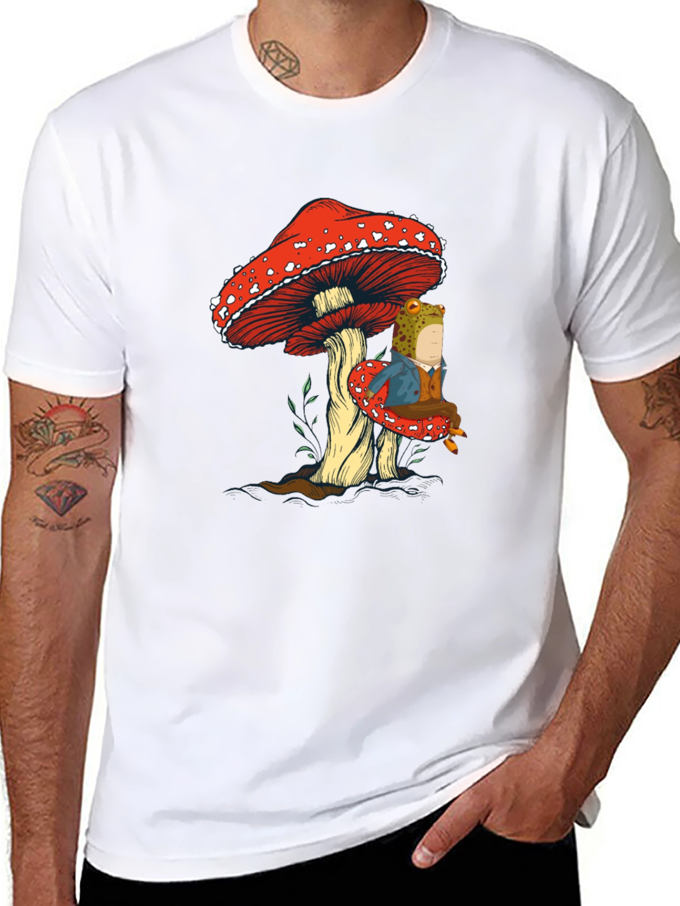 Black Frog on Mushroom Graphic Tee view 8