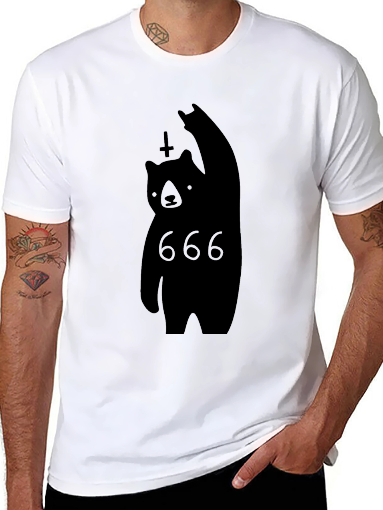 Black Black Bear 666 Graphic Tee - Rock & Roll Style view 8