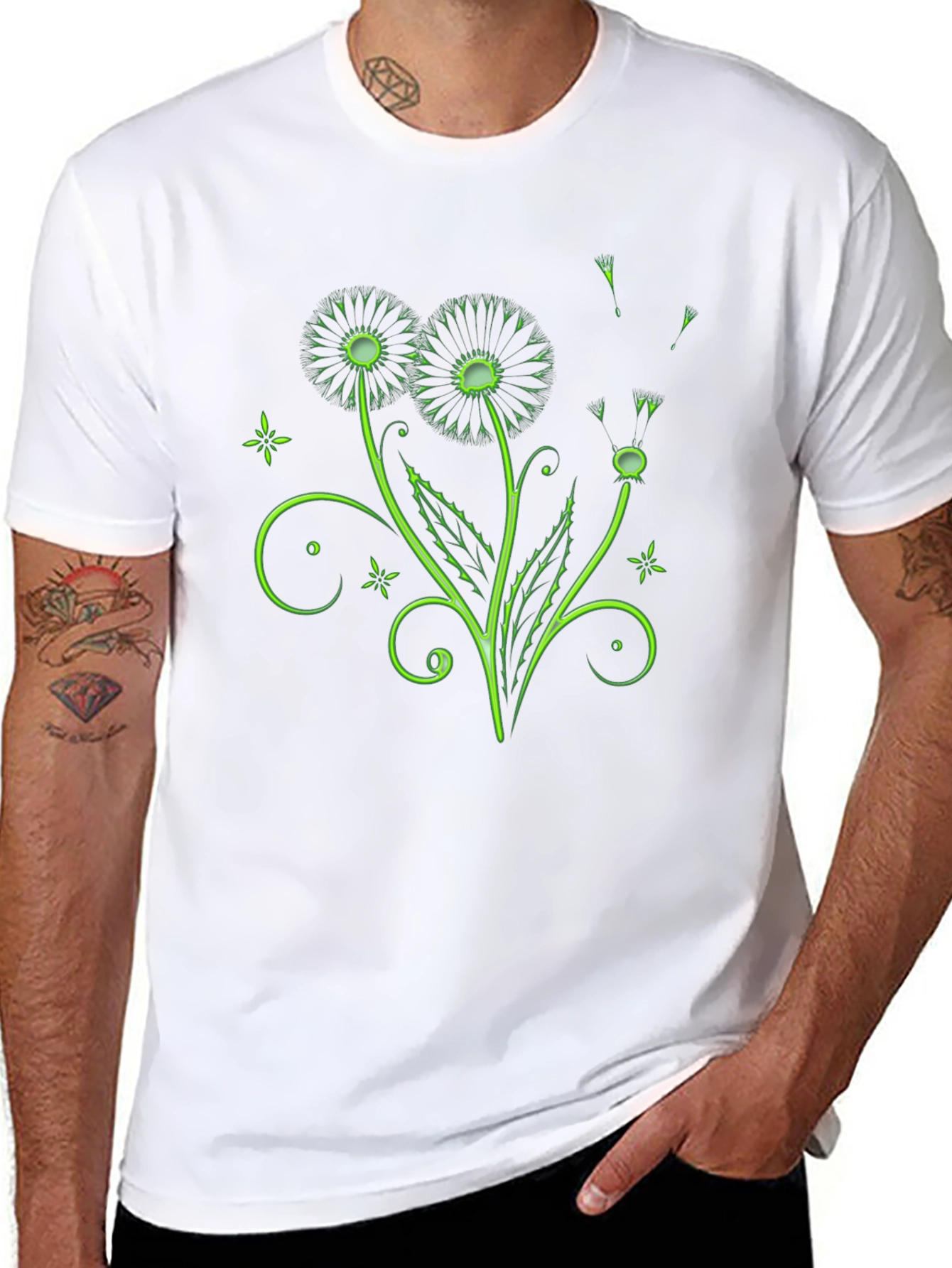 Black Neon Dandelion Graphic Black T-Shirt view 8