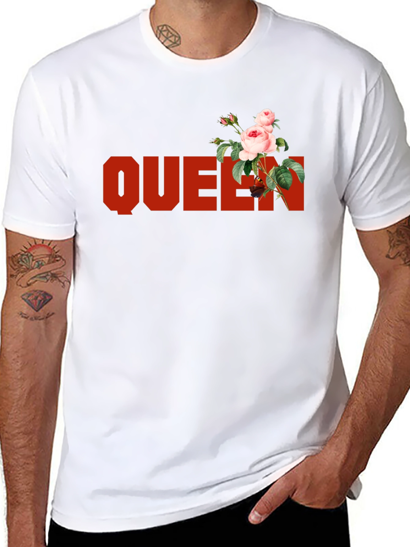 Black Queen Rose Graphic Tee - Black Cotton T-Shirt view 8