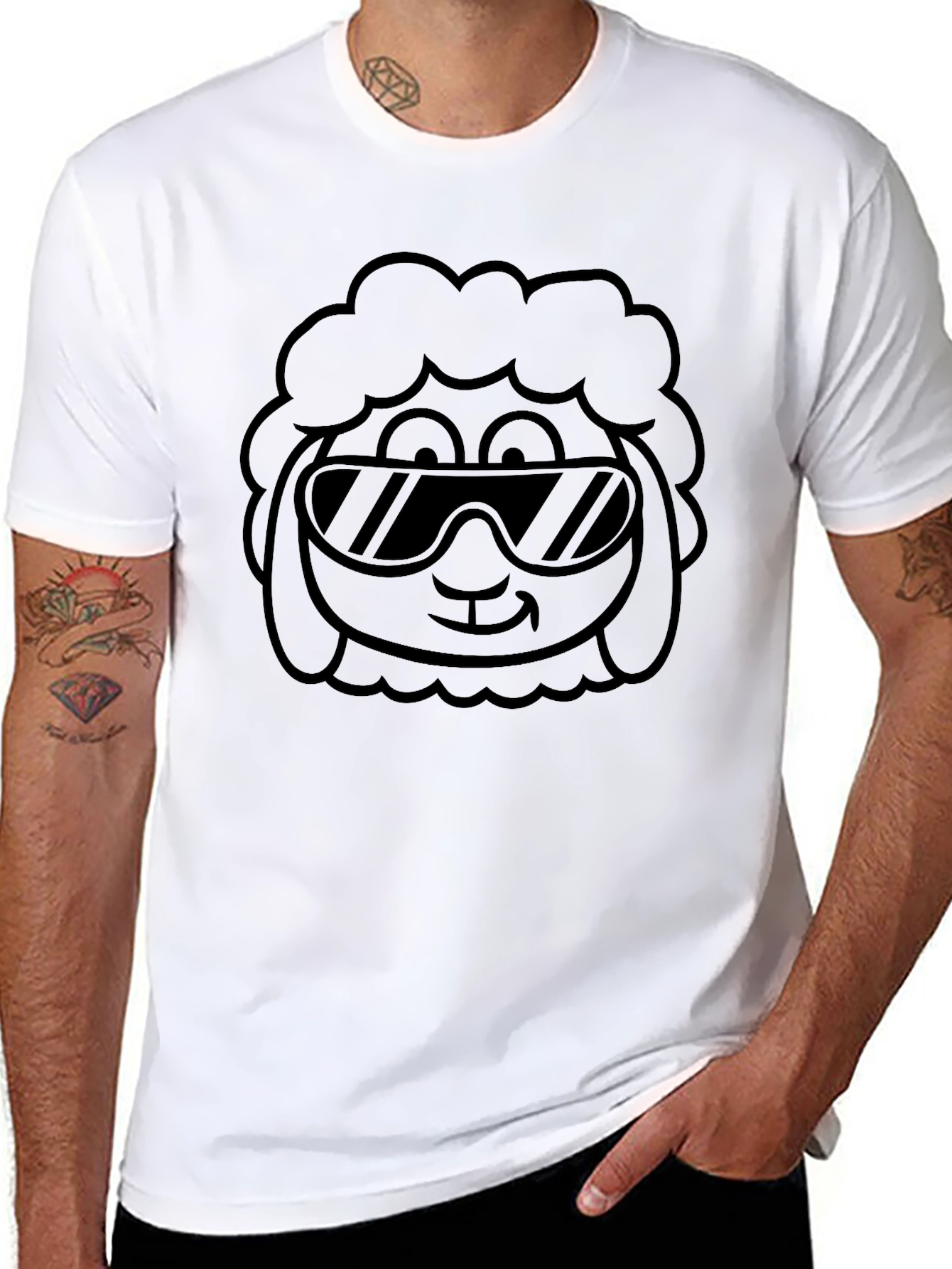 Black Cool Sheep Graphic Tee - Black Cotton Blend view 8