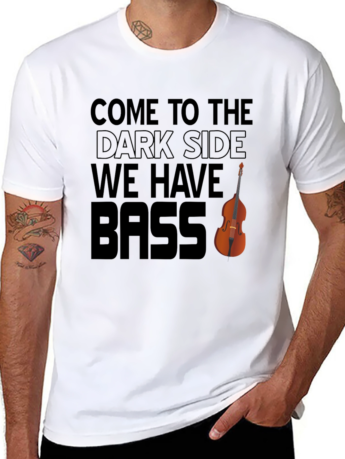Black Come to the Dark Side - We Have Bass Funny Music T-Shirt view 8
