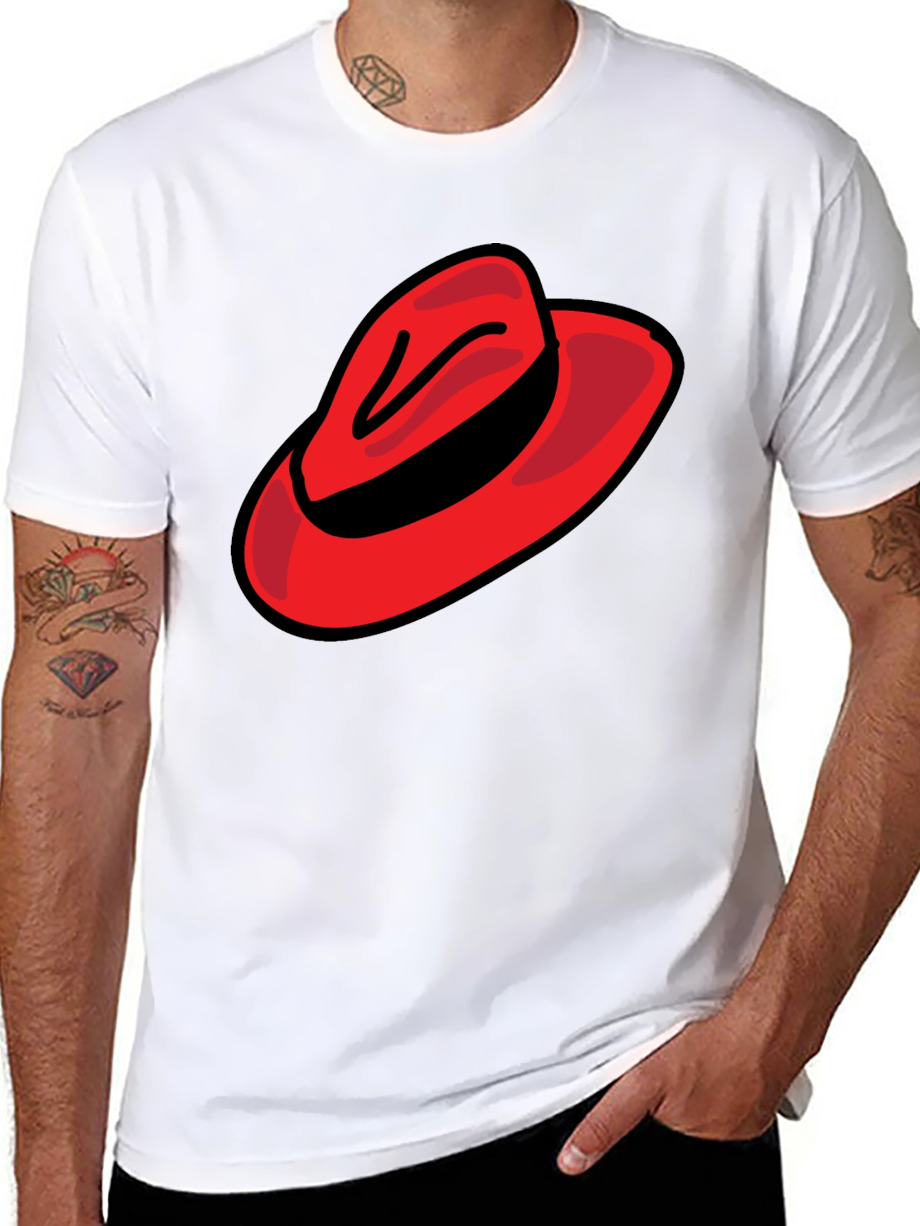 Black Red Hat Graphic Tee - Casual Black T-Shirt view 8