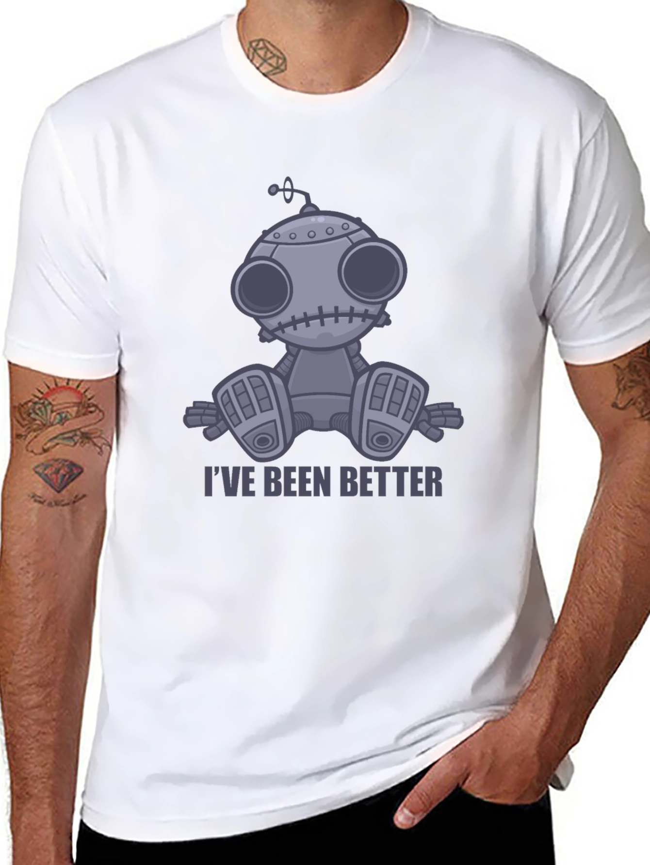 Black I've Been Better Robot T-Shirt - Unisex Graphic Tee view 8