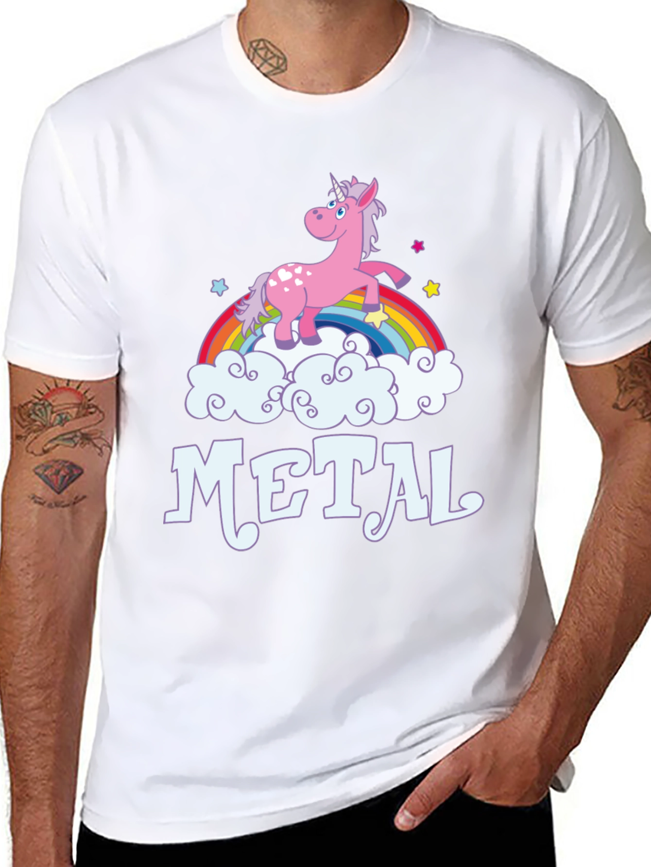 Black Unicorn Rainbow Heavy Metal T-Shirt - Black Graphic Tee view 8