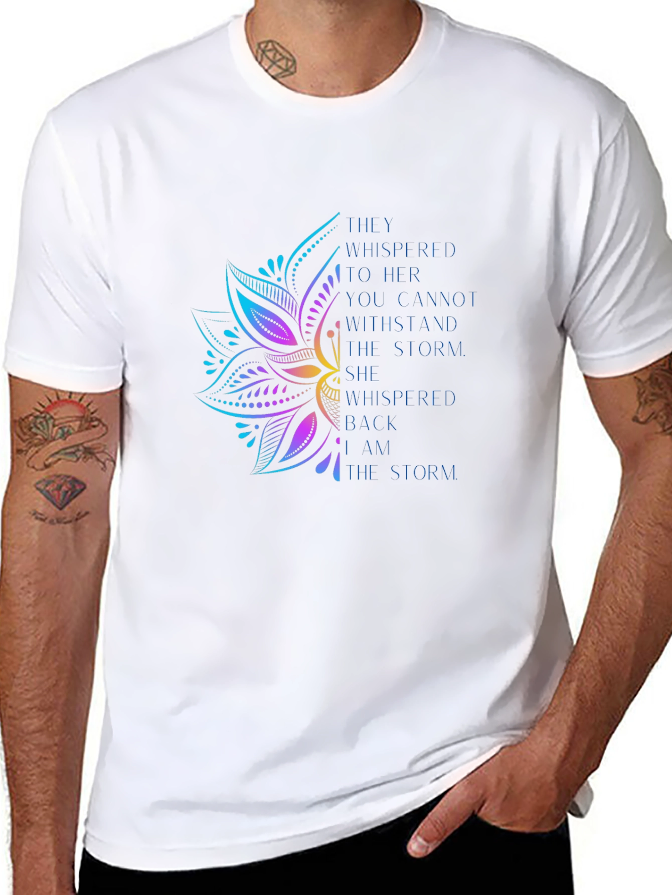 Black I Am The Storm T-Shirt - Inspirational Lotus Design view 8