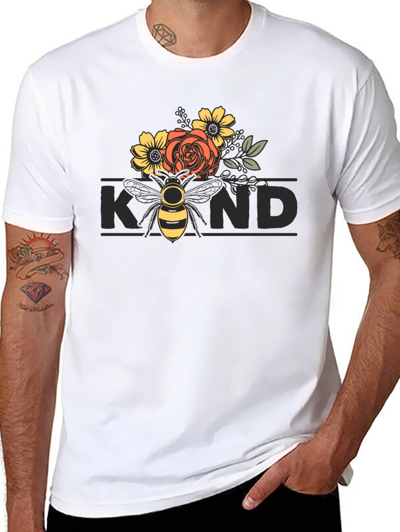 Black Floral Bee Kind T-Shirt - Black view 8