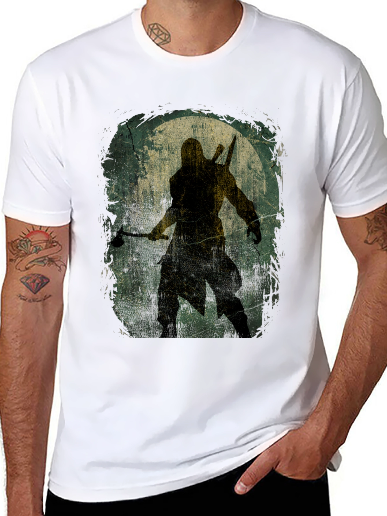 Black Warrior Silhouette Graphic Tee - Black Cotton T-Shirt view 8
