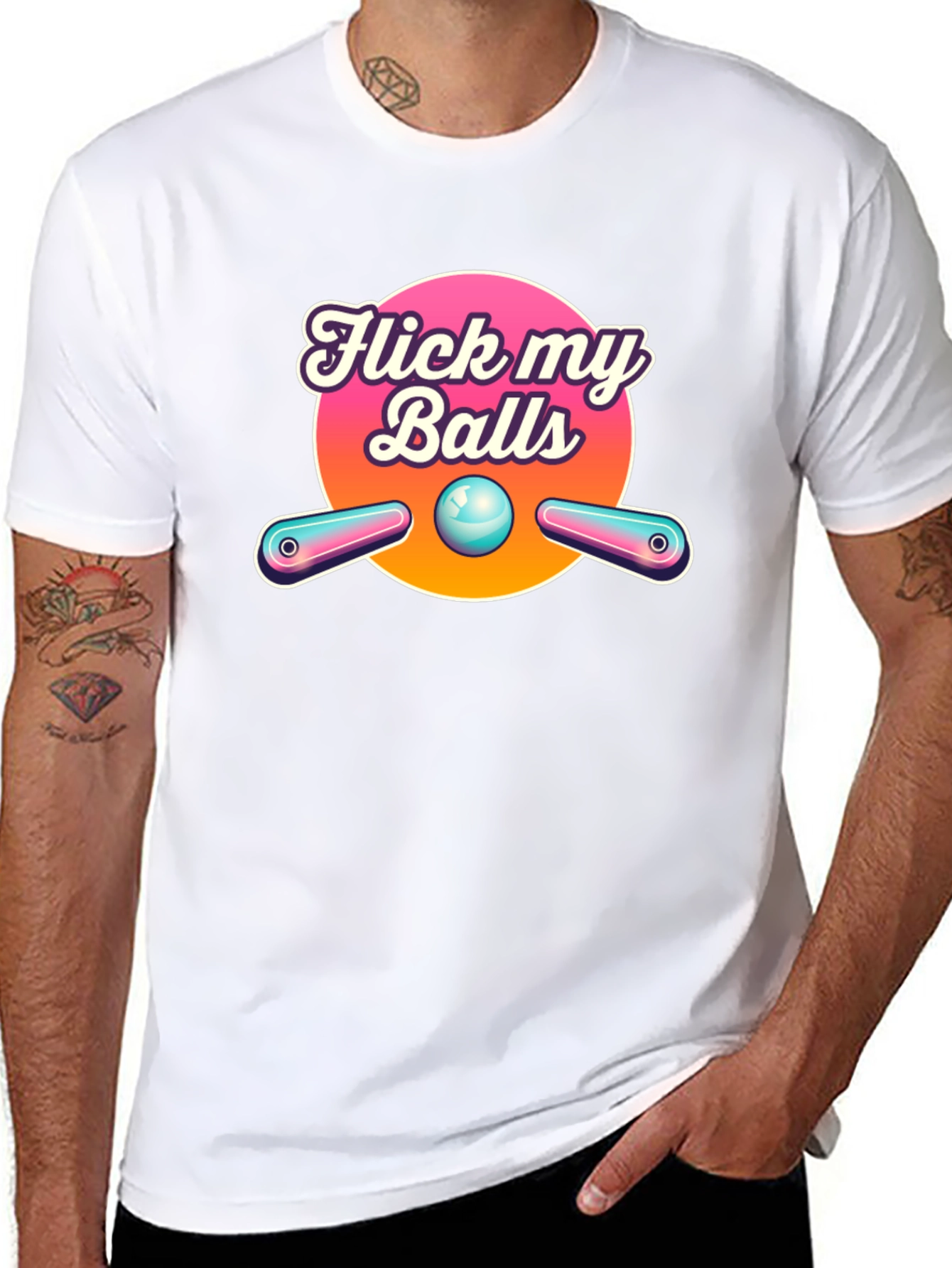 Black Flick My Balls Pinball T-Shirt - Funny Graphic Tee view 8